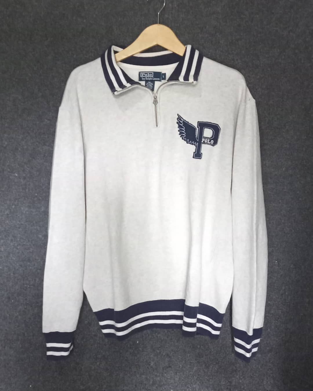 image of 80Š Polo Ralph Laurent Sweatshirt Pwings in Light Gray, Men's (Size Large)