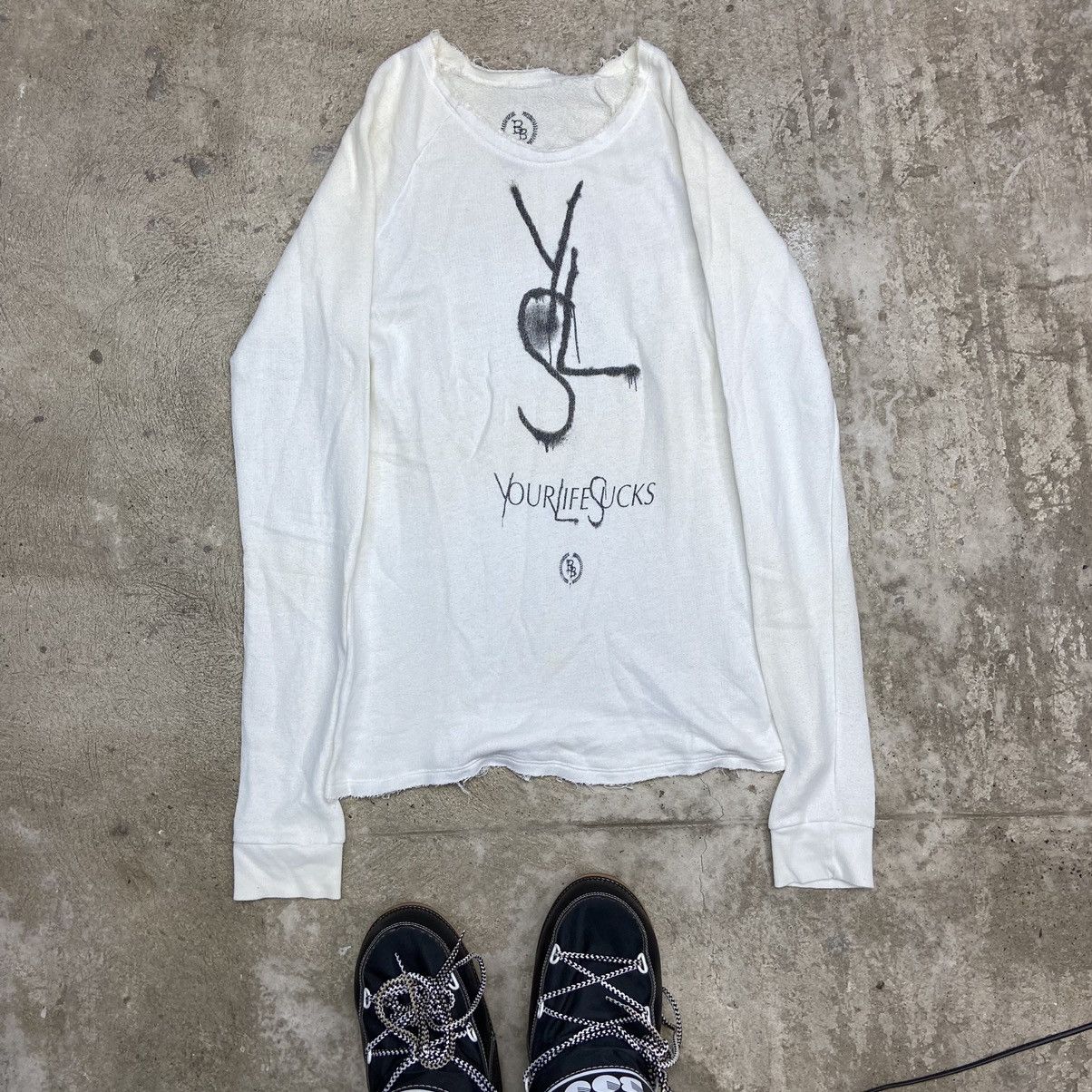 Vintage YSL “YOUR LIFE SU*KS” Y2K VINTAGE KNITTED LONGSLEEVE № 1064 Size US L / EU 52-54 / 3 - 1 Thumbnail