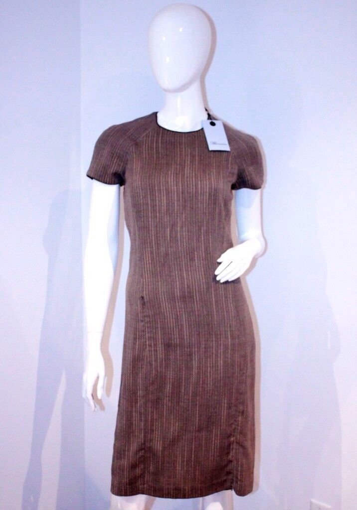 BLUMARINE Straight RUNWAY Slit DRESS Zip BROWN Italy WOOL B