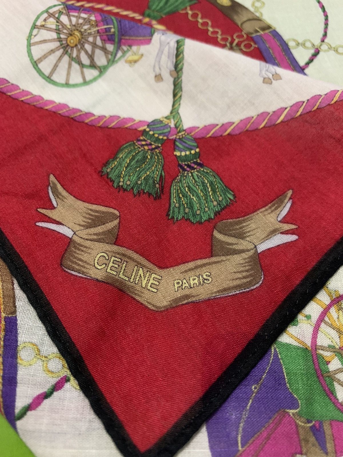 Celine × Other Vintage Celine Paris Horse Carriage Design Scarf Neckerchief Size ONE SIZE - 3 Thumbnail