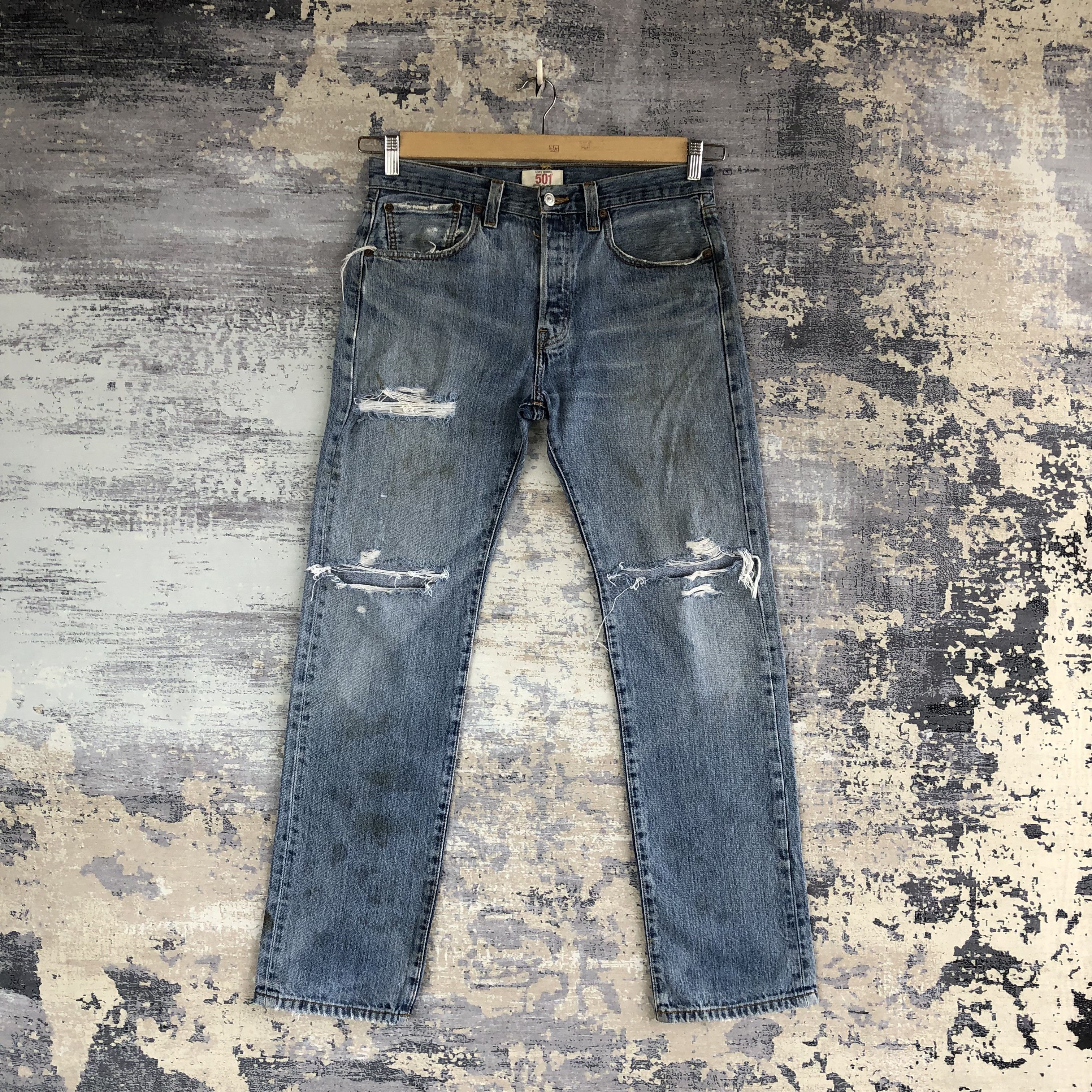 Jean Vintage Levis 501 Jeans Distressed Dirty Blue Levi's Denim Size US 32 / EU 48 - 1 Thumbnail