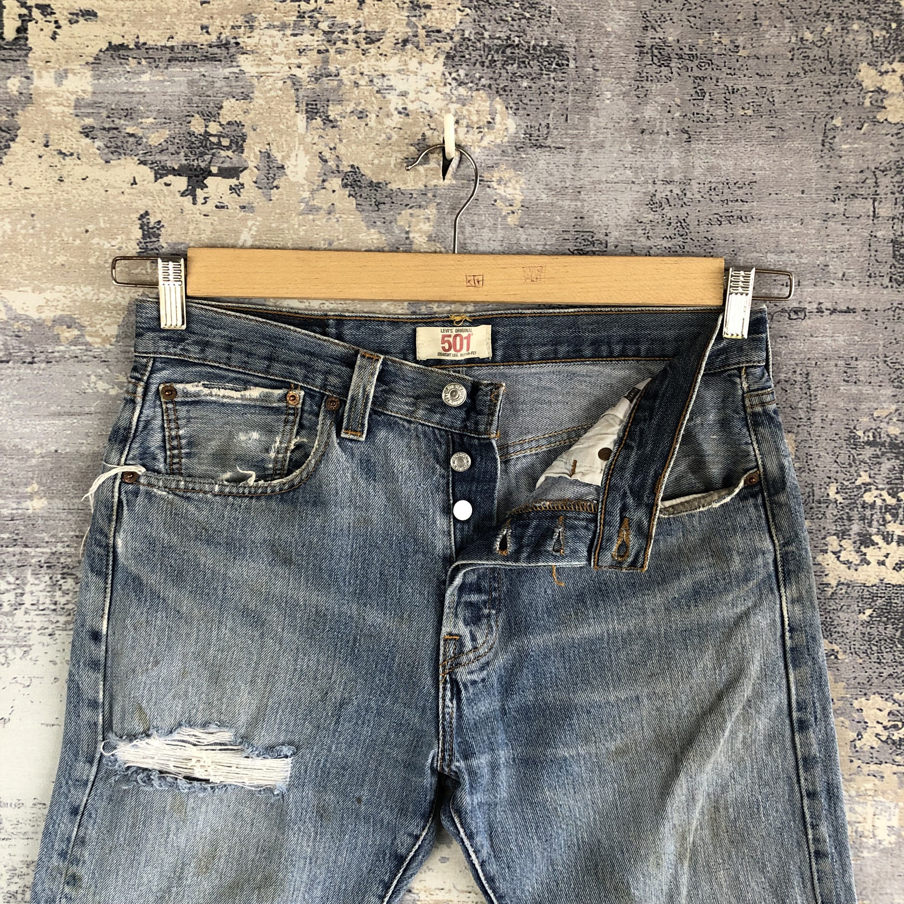 Jean Vintage Levis 501 Jeans Distressed Dirty Blue Levi's Denim Size US 32 / EU 48 - 6 Thumbnail