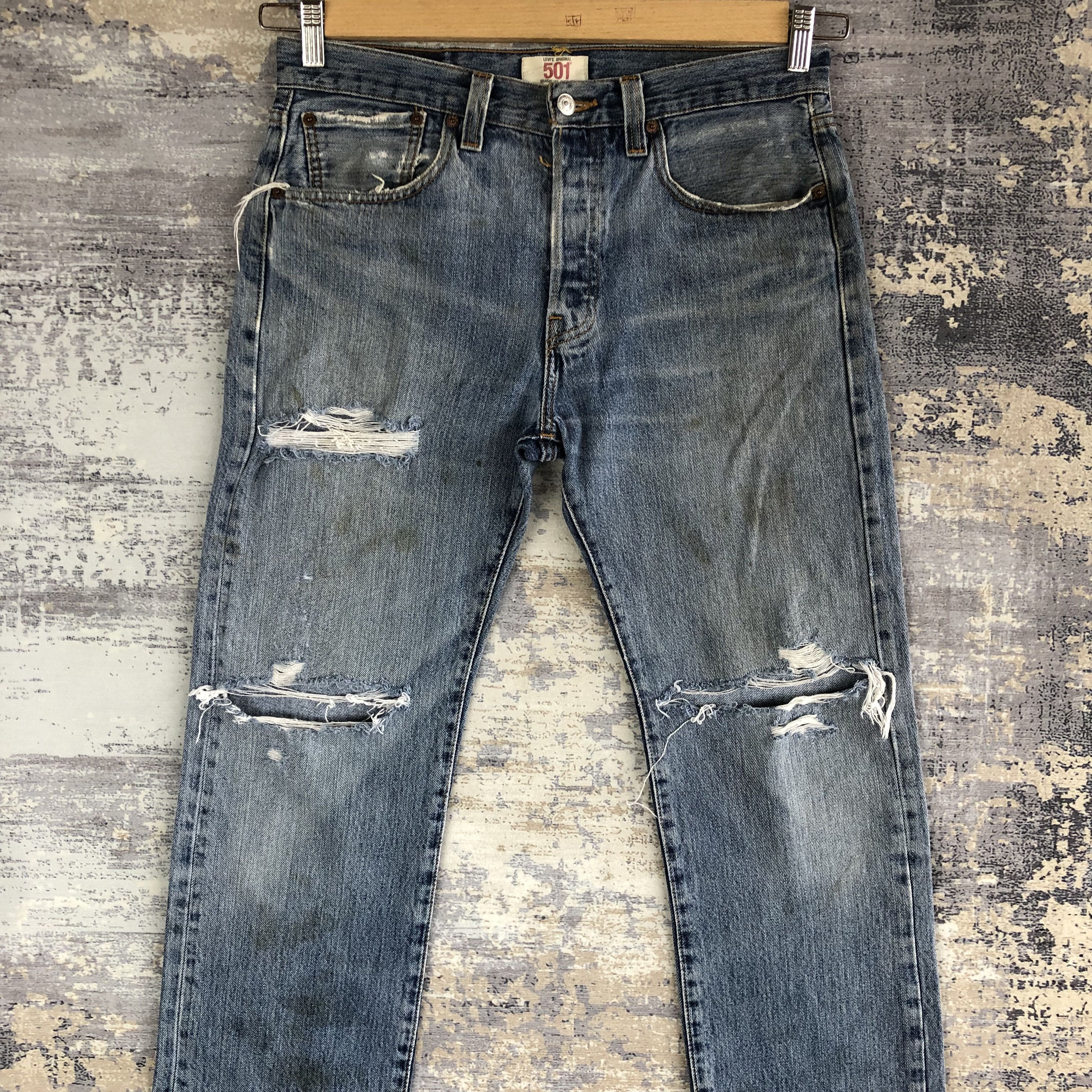 Jean Vintage Levis 501 Jeans Distressed Dirty Blue Levi's Denim Size US 32 / EU 48 - 4 Thumbnail