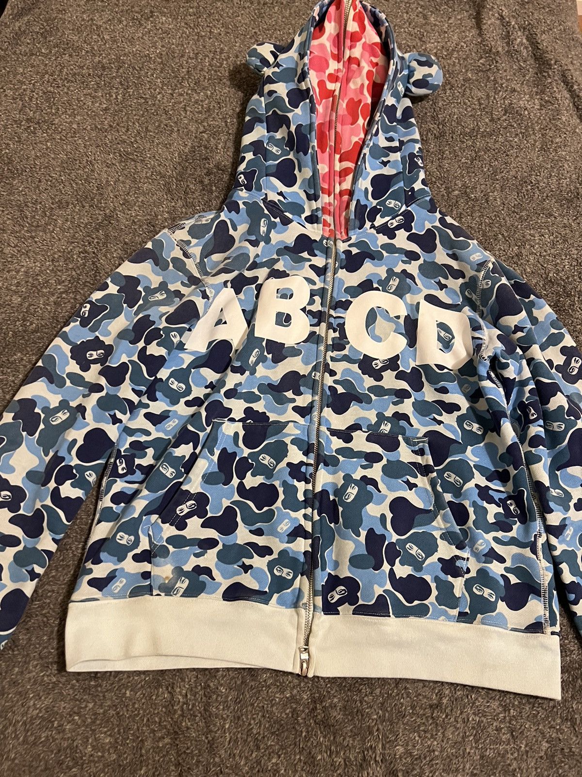 Streetwear ABCD FULL ZIP DOUBLE HOODIE PINK AND BLUE | Grailed