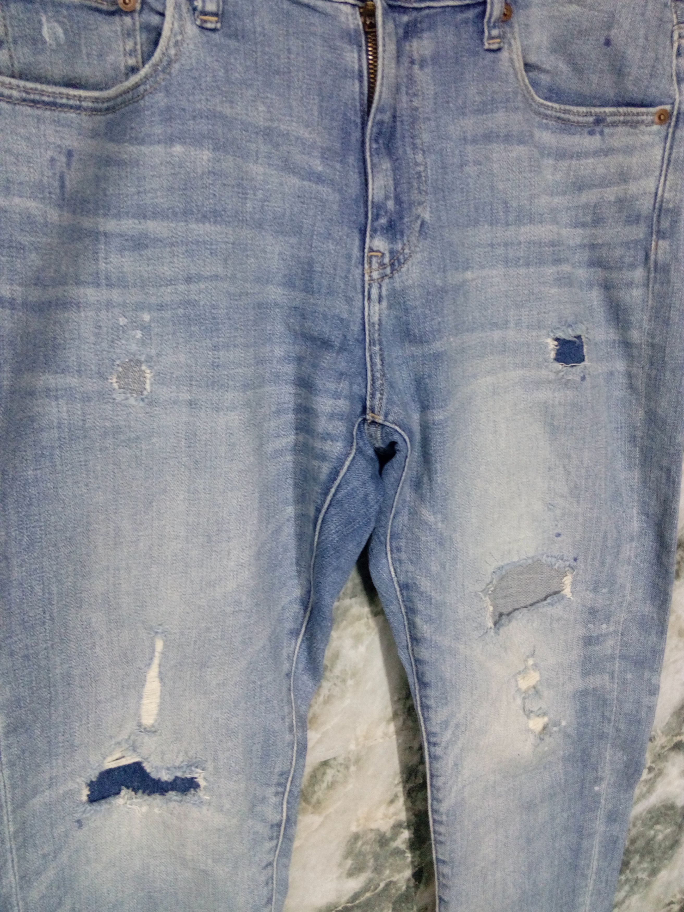Japanese Brand Distressed Japan Crop Distroyed Patches Jeans Slim Fit Size US 33 - 2 Thumbnail