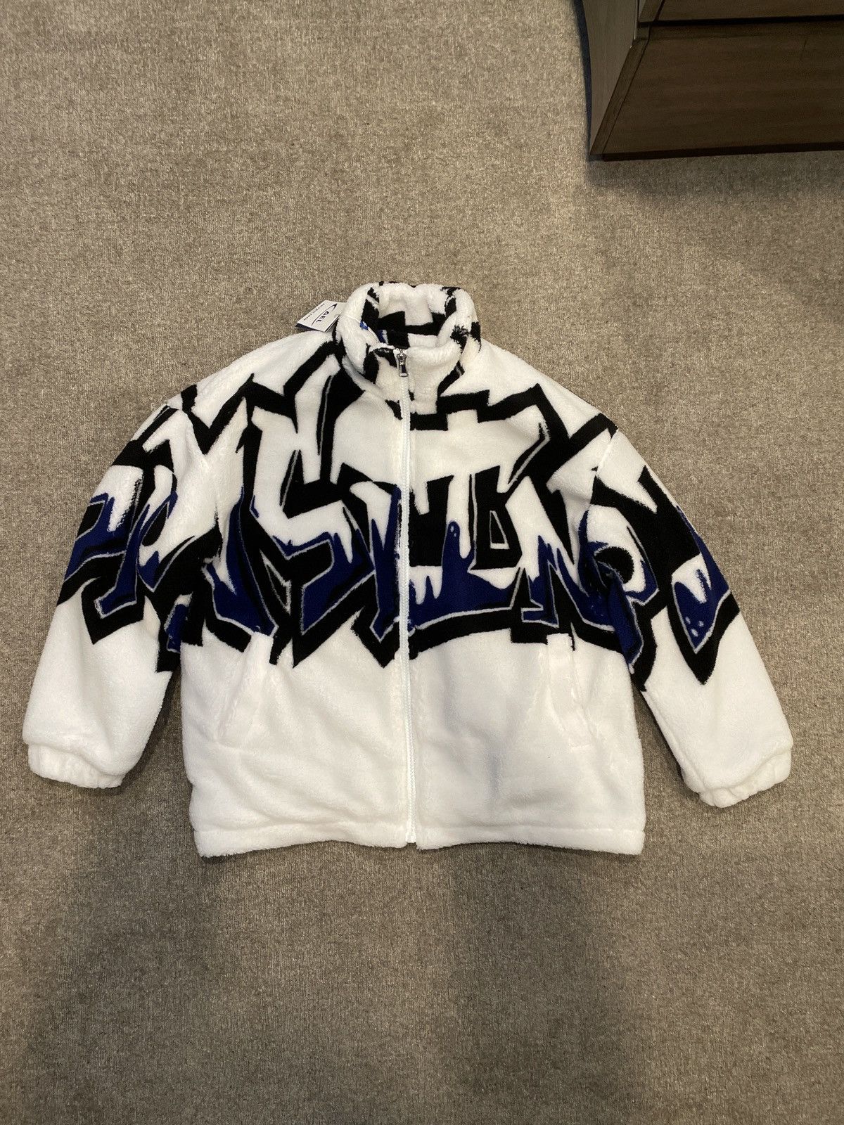 Blue and Black Design Sherpa Coat
