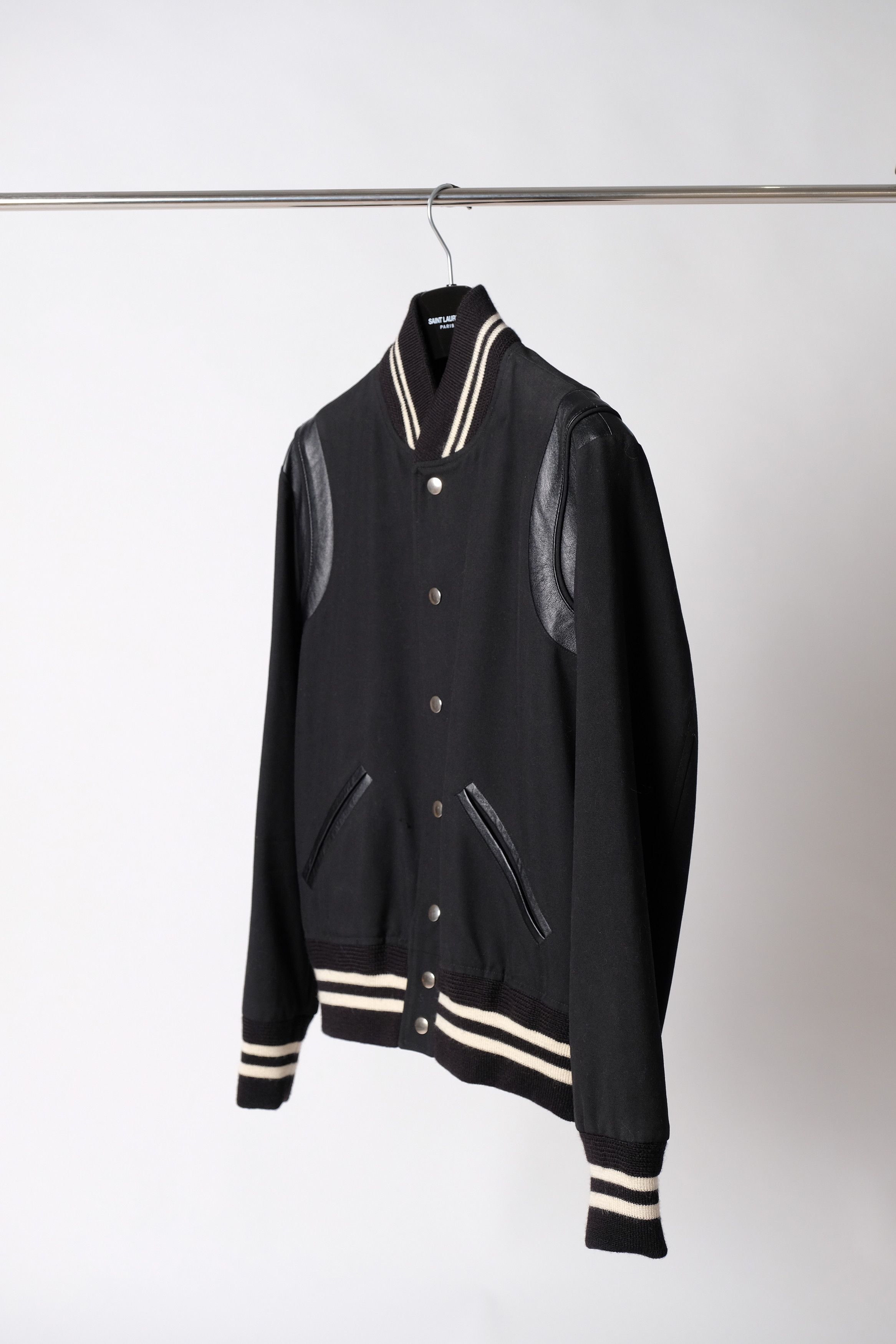 Hedi Slimane × Saint Laurent Paris SS14 Saint Laurent Paris Teddy Varsity Jacket Black Wool 48 Size US M / EU 48-50 / 2 - 2 Thumbnail