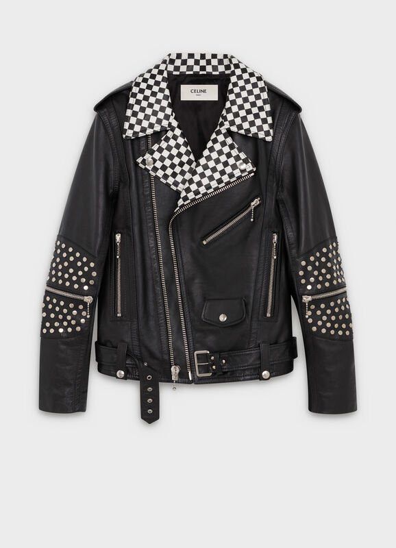 Celine × Hedi Slimane FW19 Celine Studded Checkered Leather Biker Jacket 52 XL Size US L / EU 52-54 / 3 - 1 Thumbnail