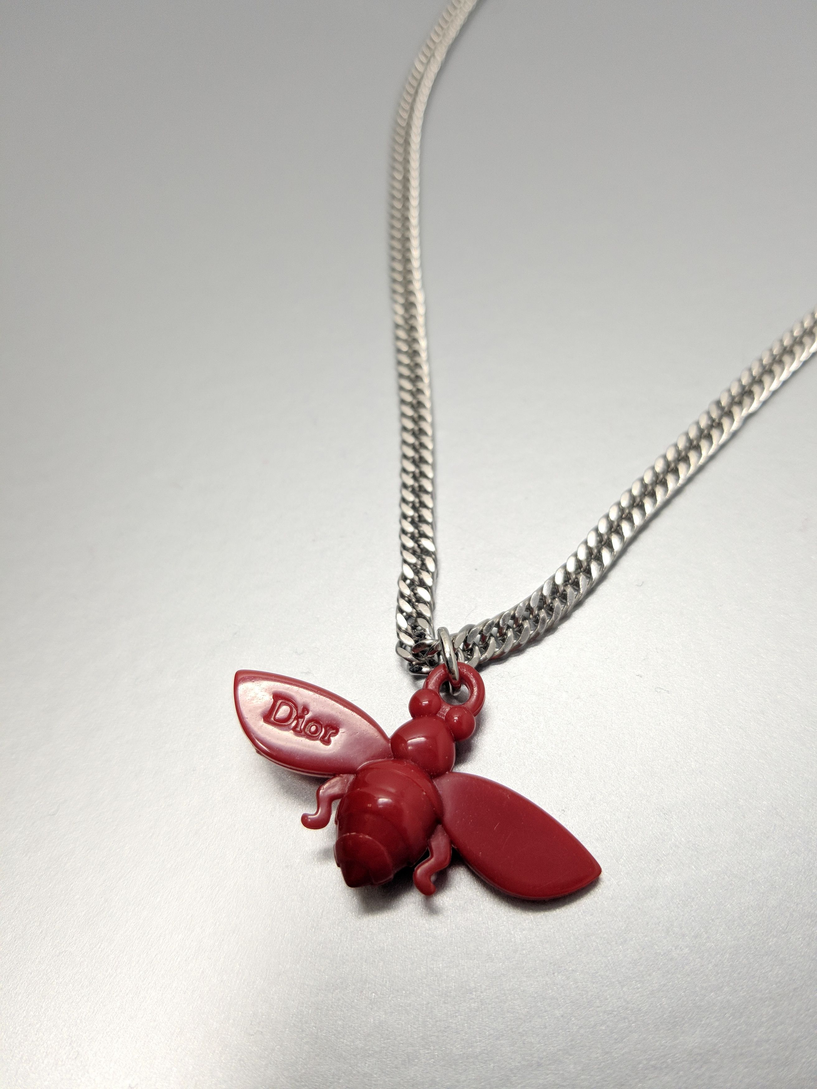 image of Dior Bug Logo Pendant On New Shiny Chain Necklace in Red, Men's
