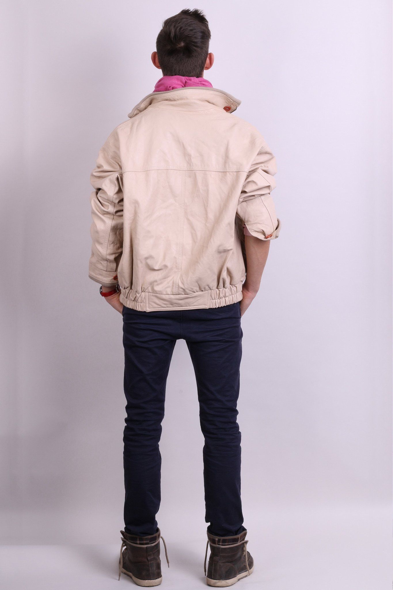 Other Vintage Men 50 M Leather Jacket Beige Bomber Pockets 5194 Size US M / EU 48-50 / 2 - 9 Thumbnail