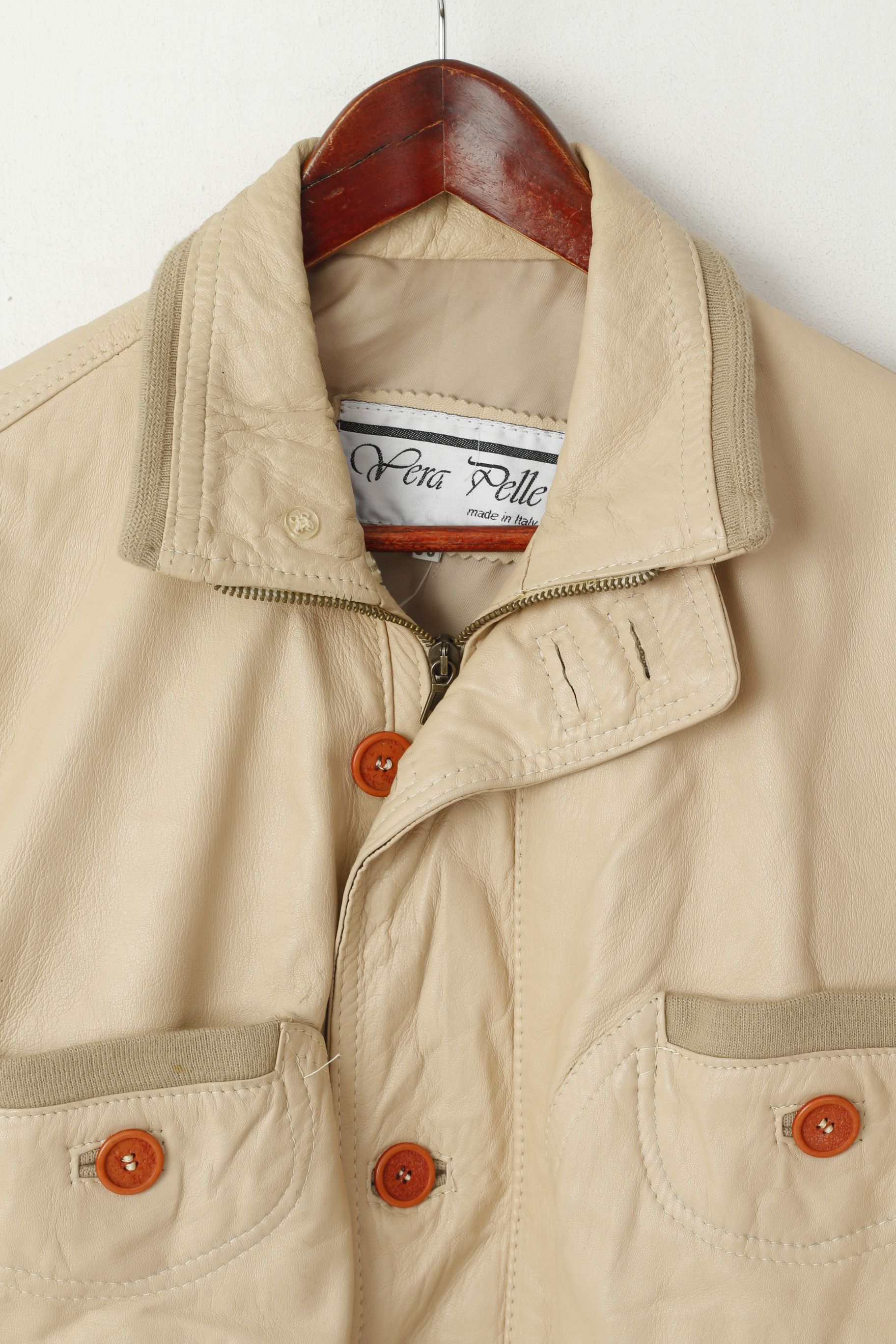 Other Vintage Men 50 M Leather Jacket Beige Bomber Pockets 5194 Size US M / EU 48-50 / 2 - 2 Thumbnail