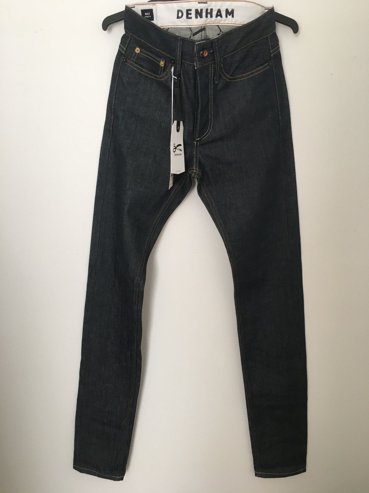 image of Denham Bolt Italian Virgin Selvedge - Skinny Fit Red Ear in Indigo, Men's (Size 27)