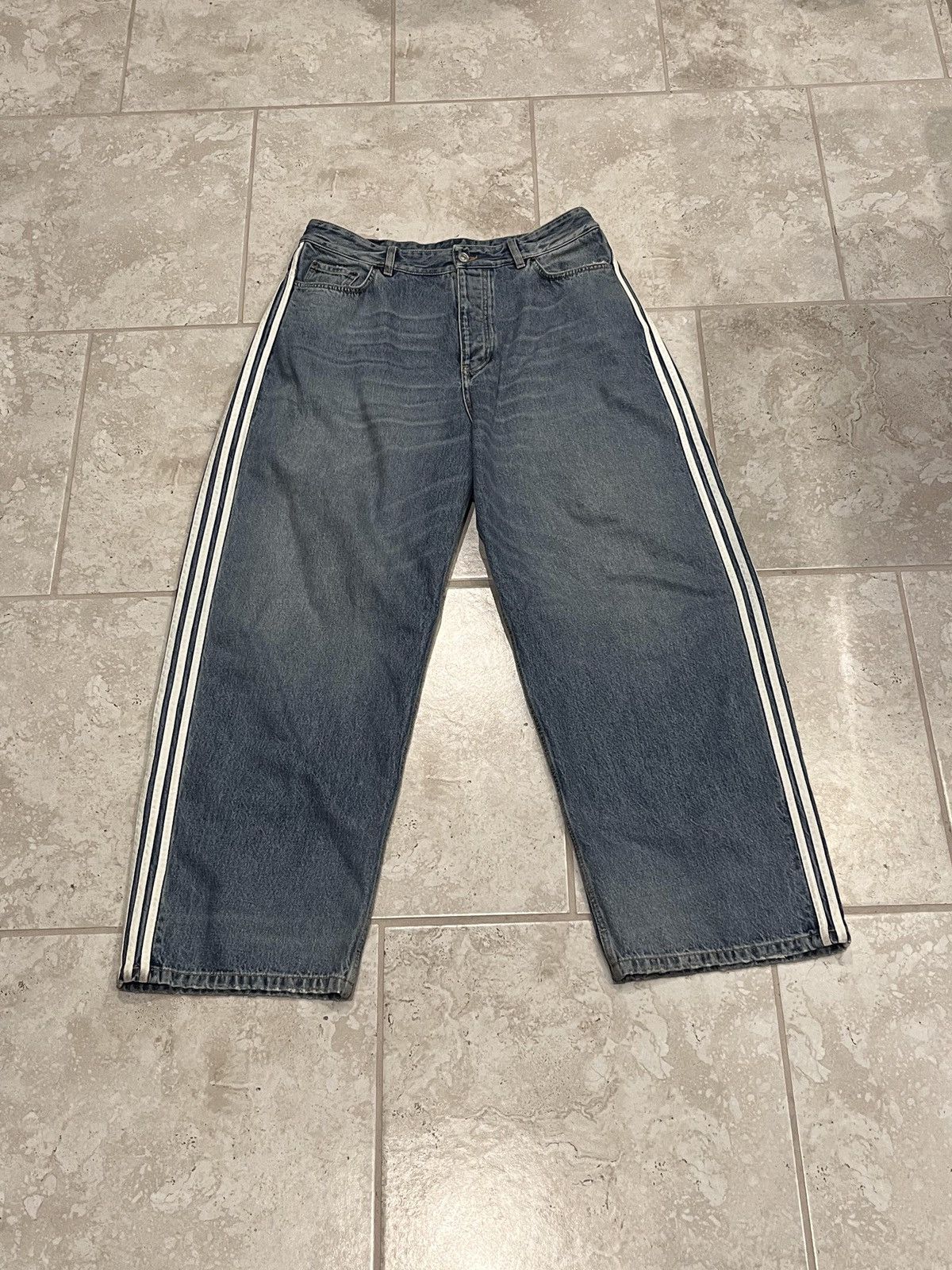 Adidas Balenciaga X Adidas 3 Stripe Baggy Denim | Grailed