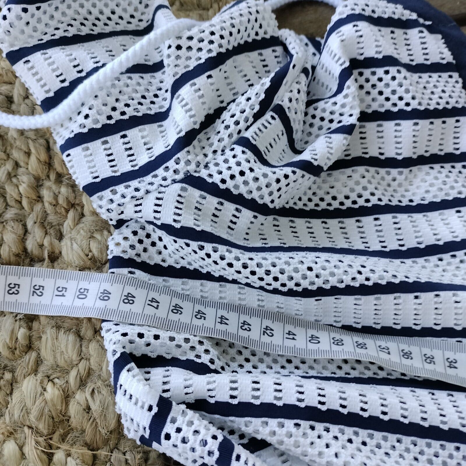 Designer Sandiva Size M Top Tunic White Blue Striped Bell Sleeve Mesh Size M / US 6-8 / IT 42-44 - 6 Thumbnail