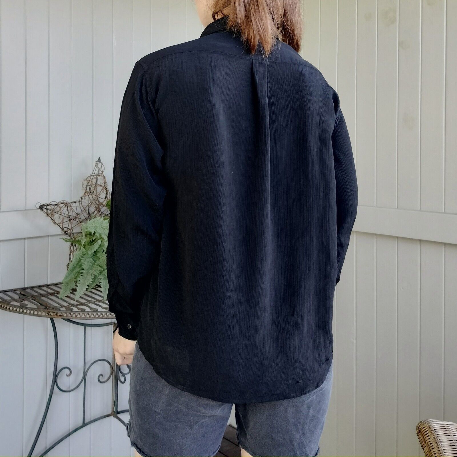 Designer × Vintage Vintage 90s Size 14 Shirt Black Button Up Long Sleeve Size L / US 10 / IT 46 - 6 Thumbnail
