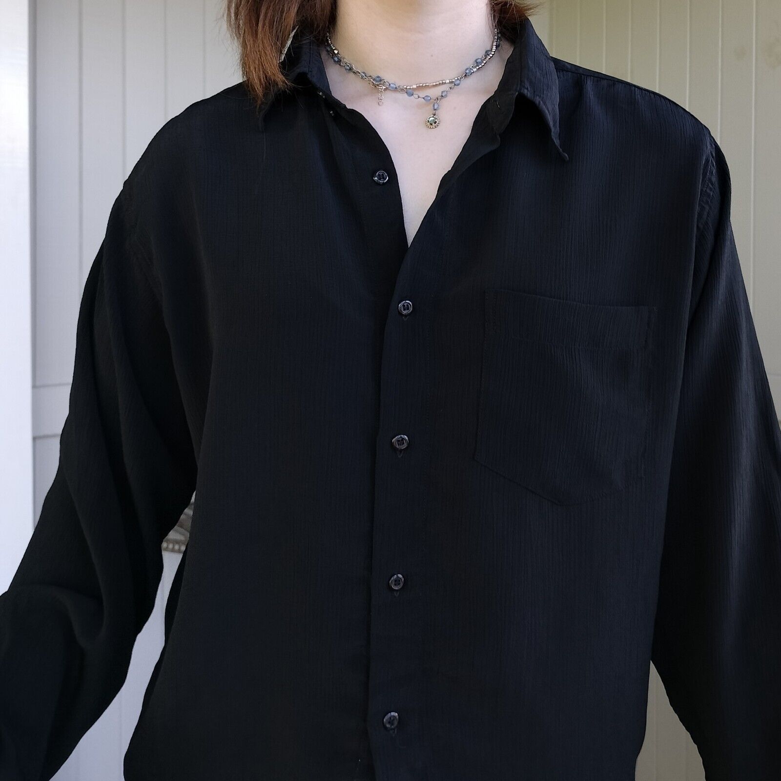 Designer × Vintage Vintage 90s Size 14 Shirt Black Button Up Long Sleeve Size L / US 10 / IT 46 - 5 Thumbnail