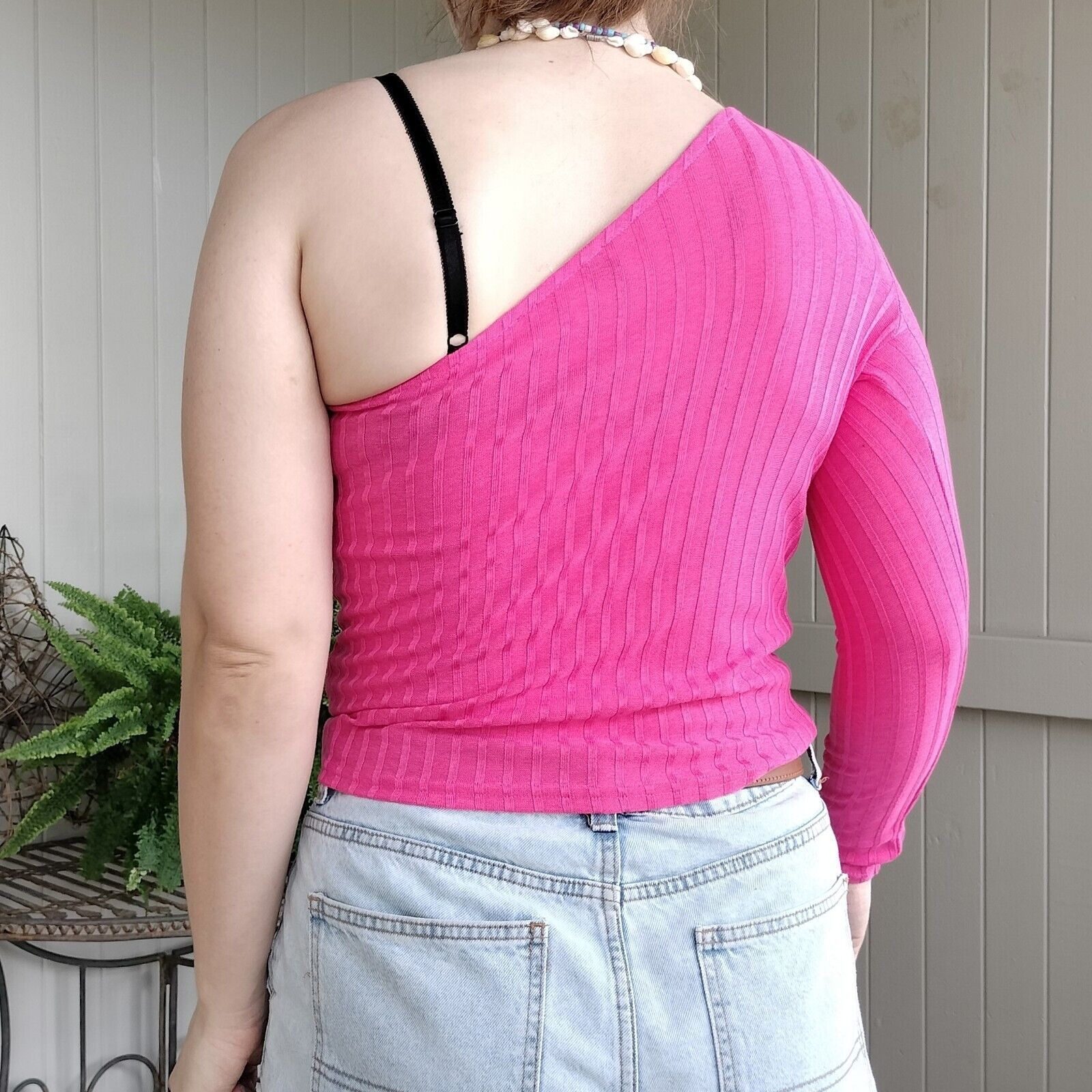 H&M H&M Top Hot Pink One Shoulder Knit Ribbed Jacquard Festival Size S / US 4 / IT 40 - 5 Thumbnail