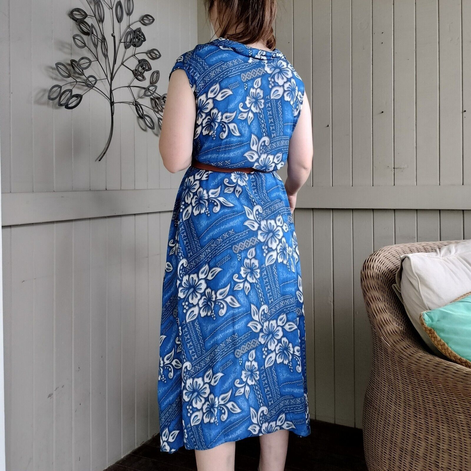 Designer × Vintage Vintage 80s 90s Free Size Dress Blue White Floral Size ONE SIZE - 3 Thumbnail