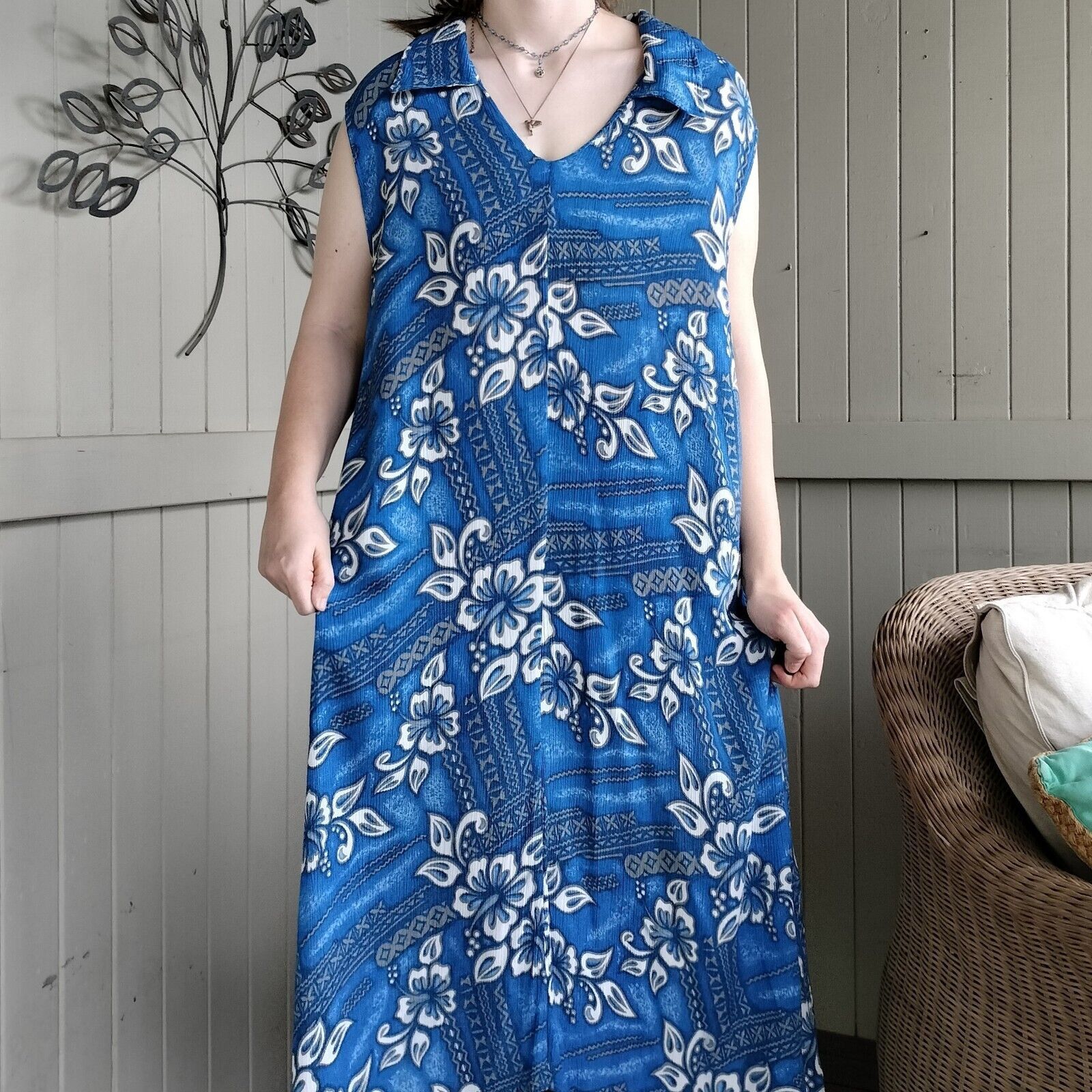 Designer × Vintage Vintage 80s 90s Free Size Dress Blue White Floral Size ONE SIZE - 5 Thumbnail