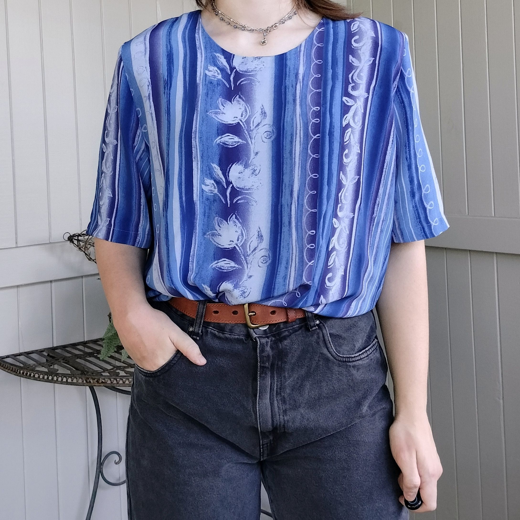 Target Basics × Vintage Vintage retro target 80s 1980s stripy floral blouse top Size XL / US 12-14 / IT 48-50 - 1 Thumbnail
