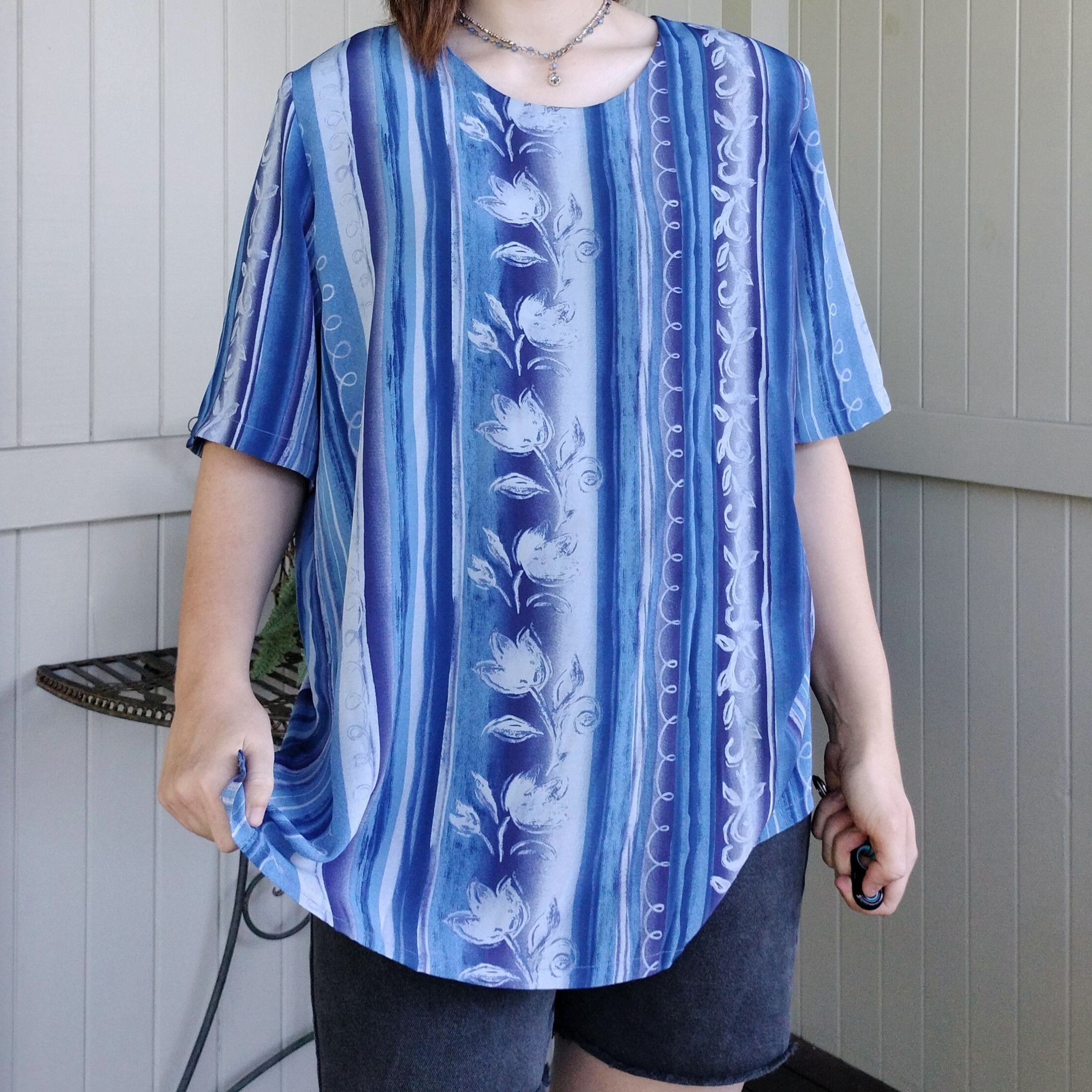 Target Basics × Vintage Vintage retro target 80s 1980s stripy floral blouse top Size XL / US 12-14 / IT 48-50 - 3 Thumbnail