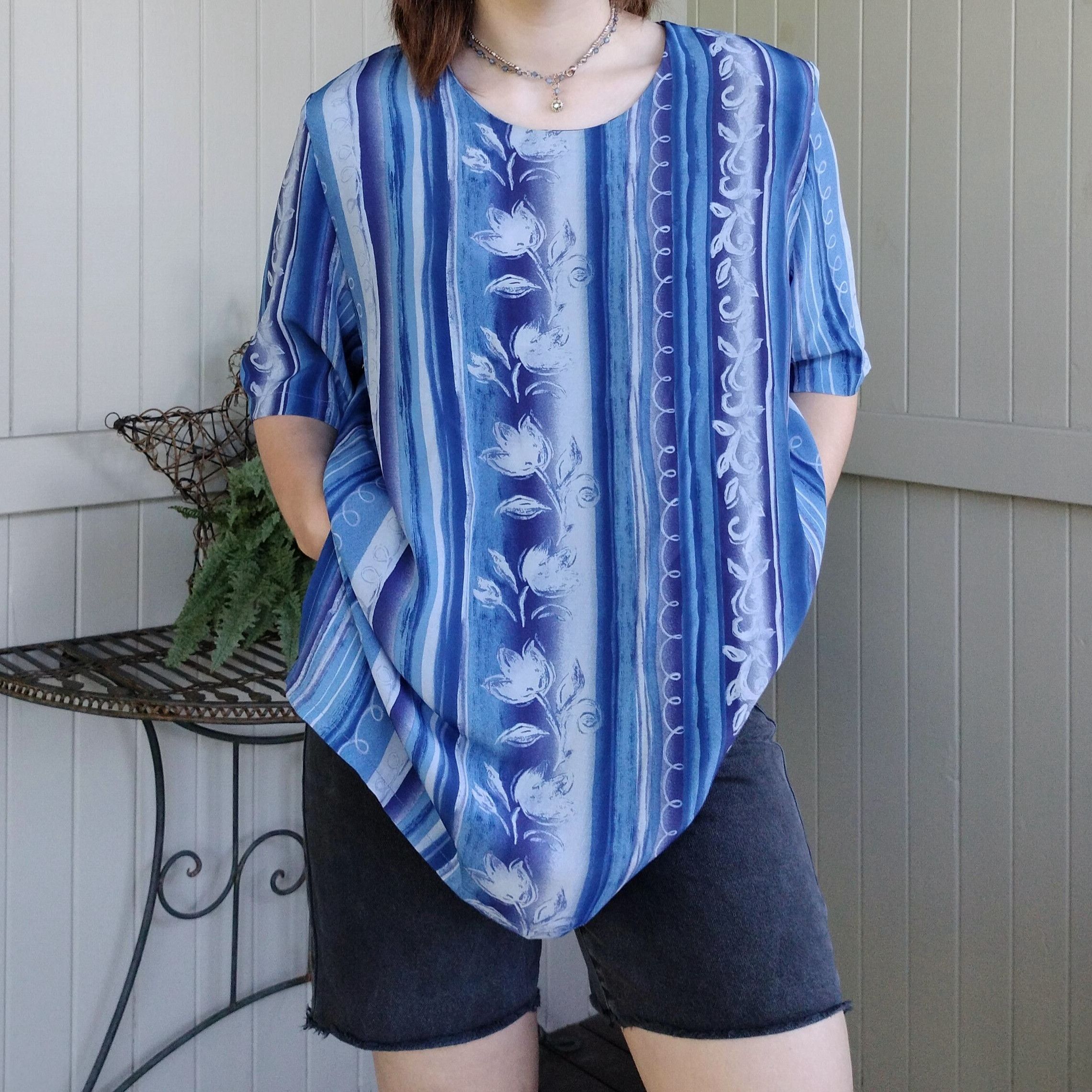 Target Basics × Vintage Vintage retro target 80s 1980s stripy floral blouse top Size XL / US 12-14 / IT 48-50 - 2 Thumbnail