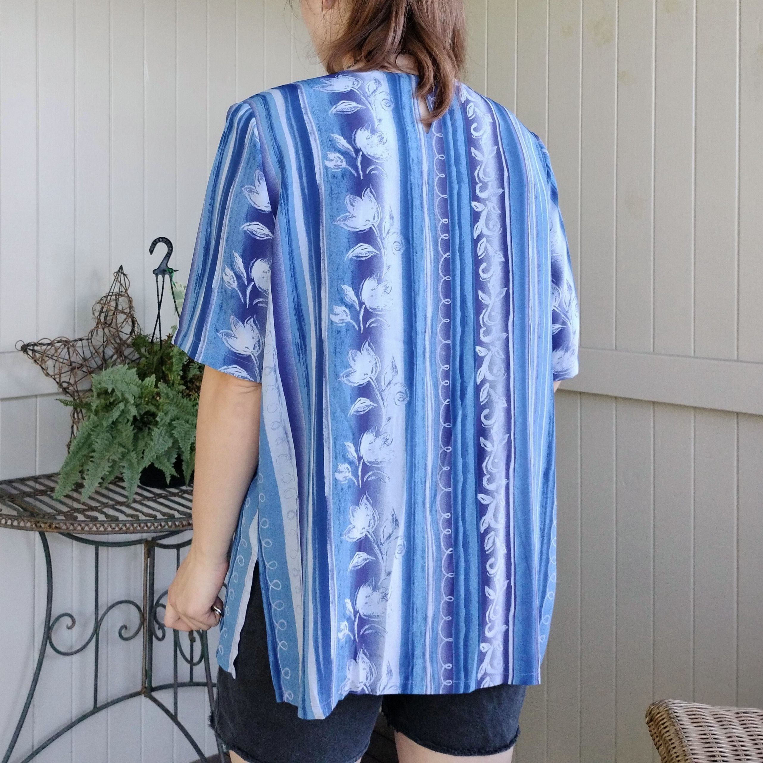 Target Basics × Vintage Vintage retro target 80s 1980s stripy floral blouse top Size XL / US 12-14 / IT 48-50 - 4 Thumbnail