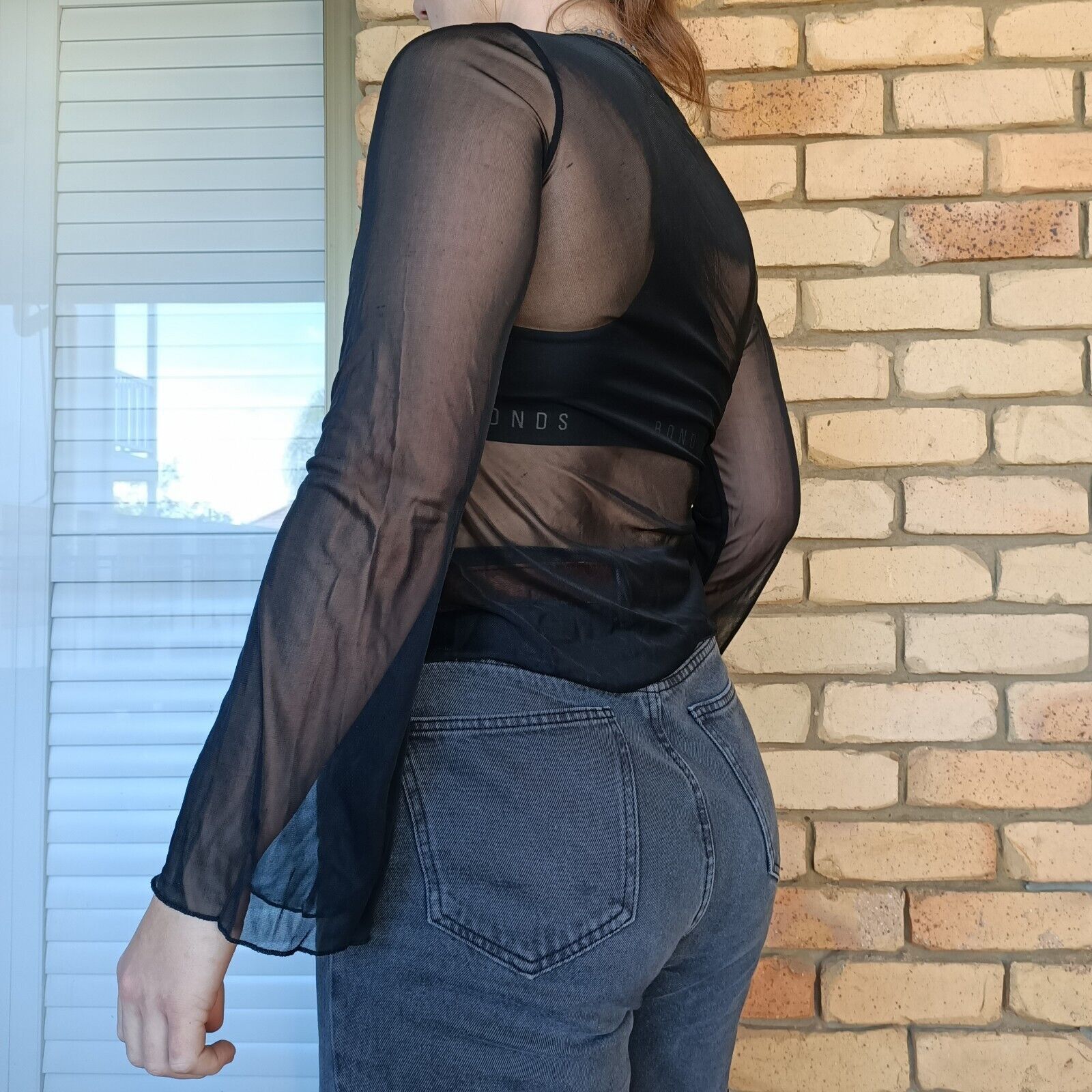 Vintage Vintage 90s Y2K Size 12 Top Black Mesh Bell Sleeve Pleated Size M / US 6-8 / IT 42-44 - 5 Thumbnail