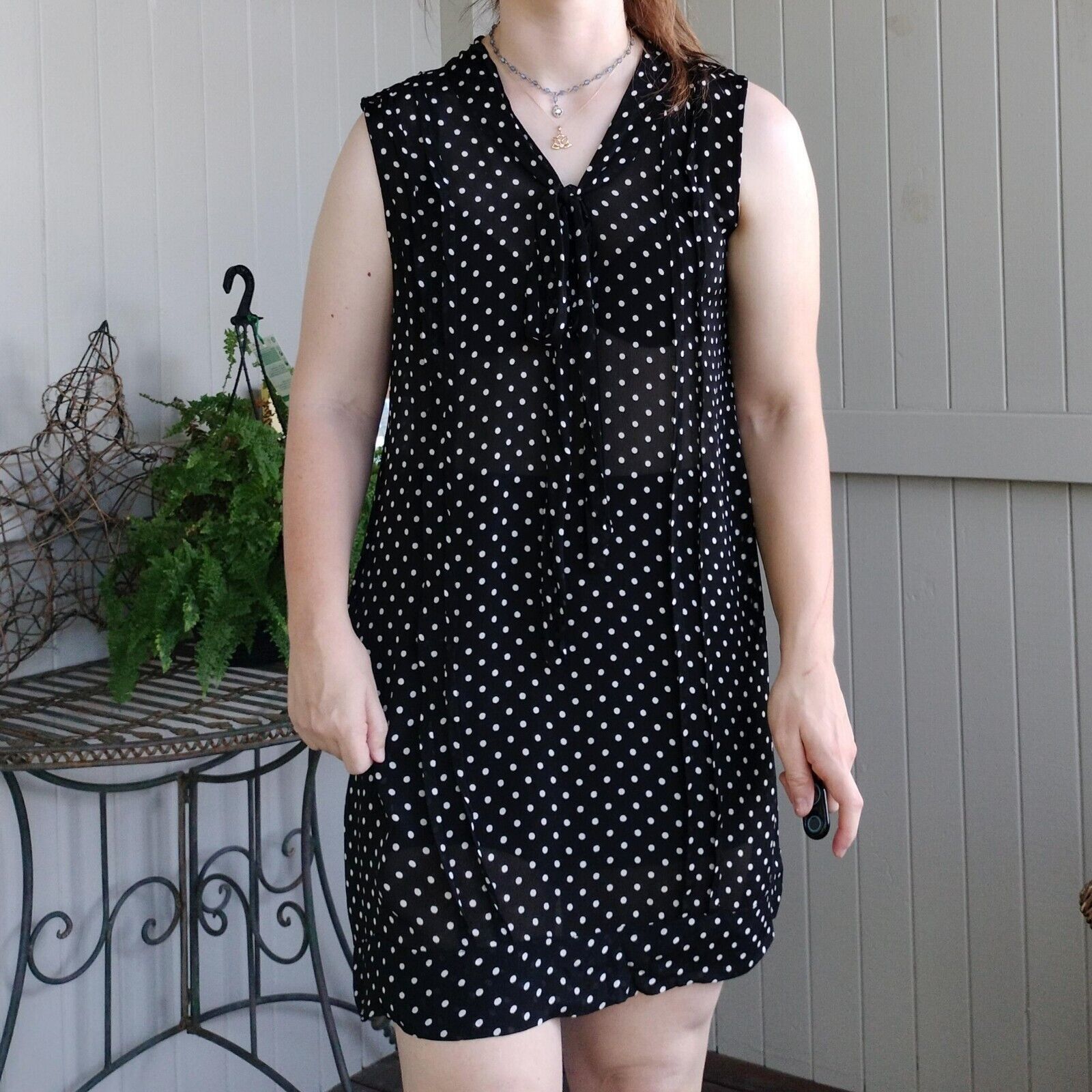 Designer × Vintage Vintage Y2K Orientique Dress Black Polka Dot Pleated Size XL / US 12-14 / IT 48-50 - 3 Thumbnail