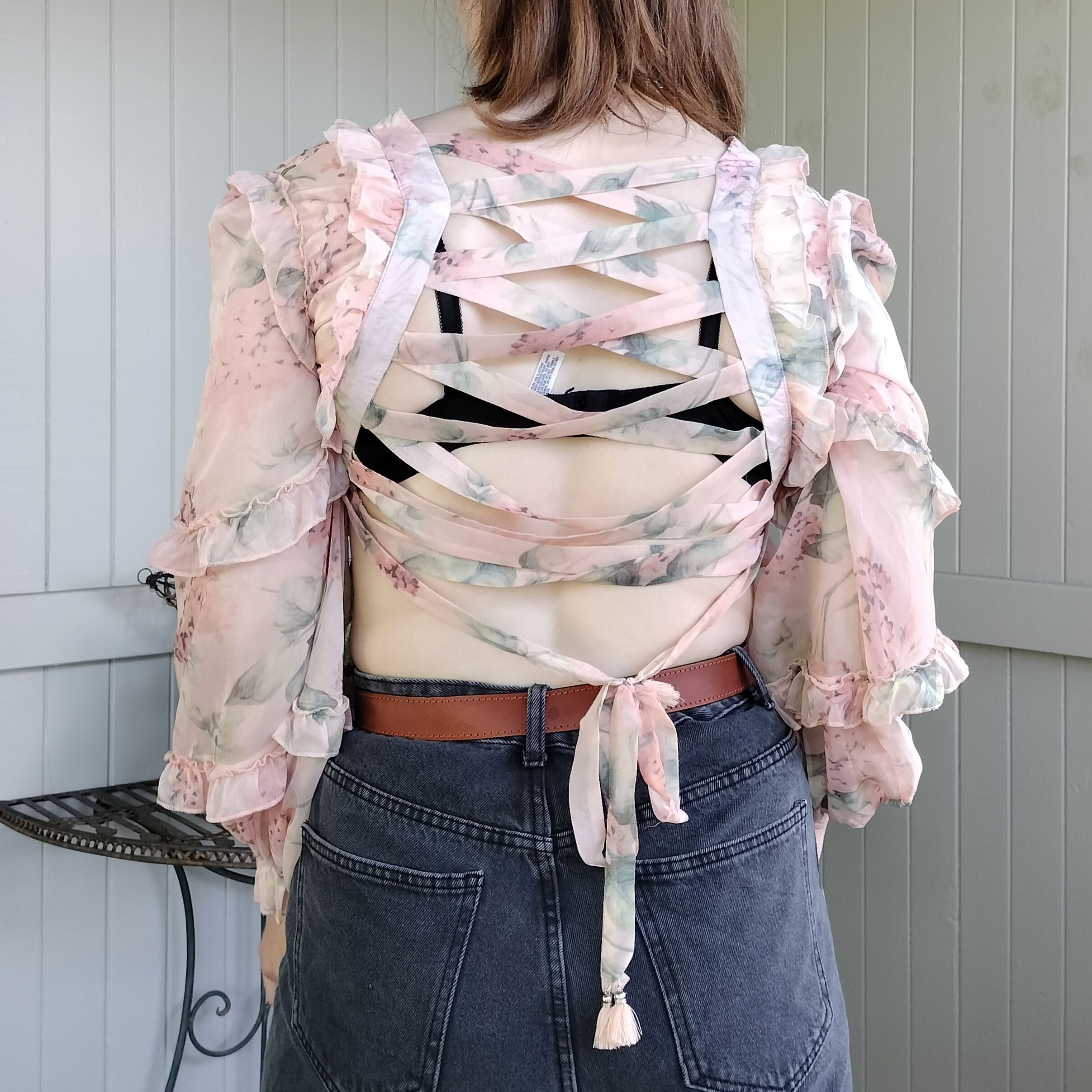 Handmade × Vintage Vintage 80s 1980s homemade floral puff sleeve crop top Size M / US 6-8 / IT 42-44 - 4 Thumbnail