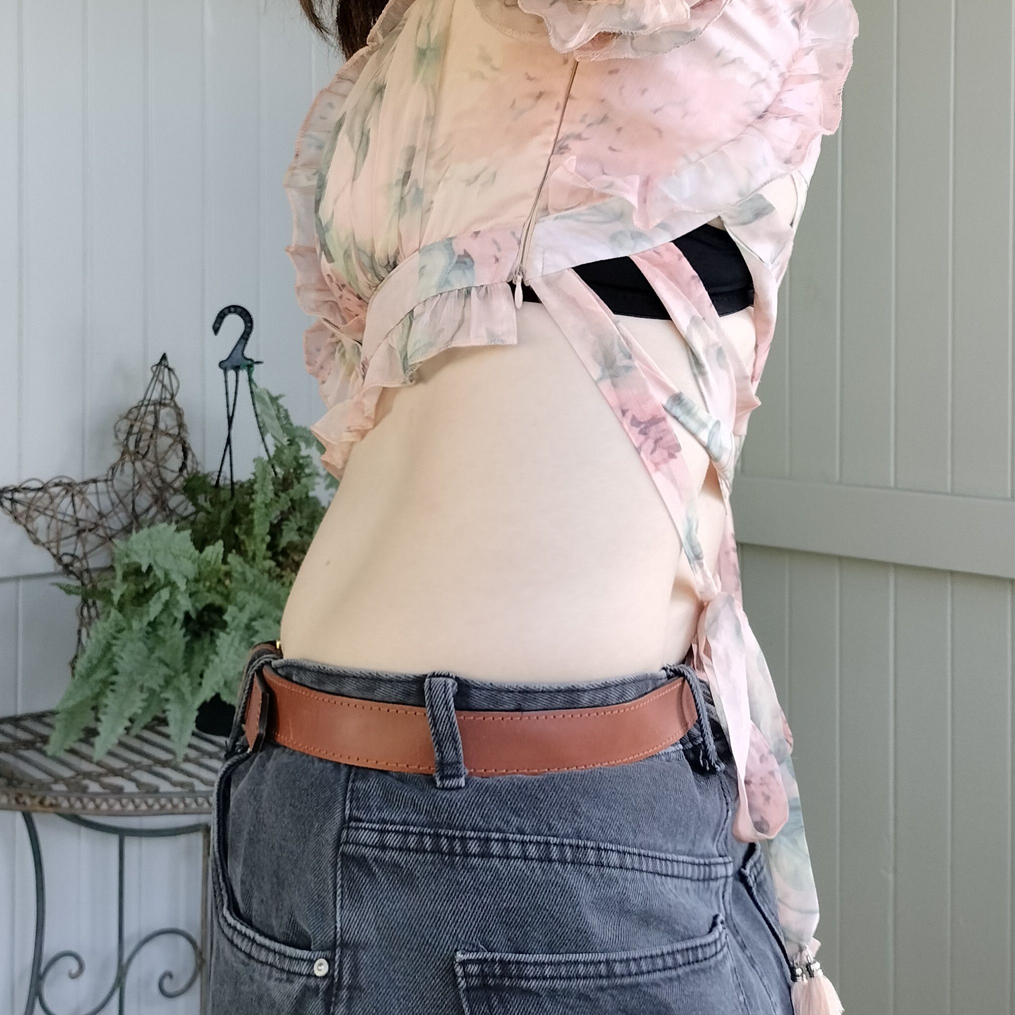 Handmade × Vintage Vintage 80s 1980s homemade floral puff sleeve crop top Size M / US 6-8 / IT 42-44 - 5 Thumbnail