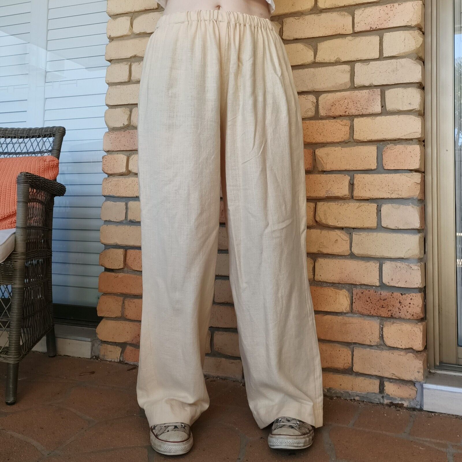 Handmade × Vintage Vintage 80s 90s Size 14 16 Pants Yellow Wide Leg Linen Size 33" - 1 Thumbnail