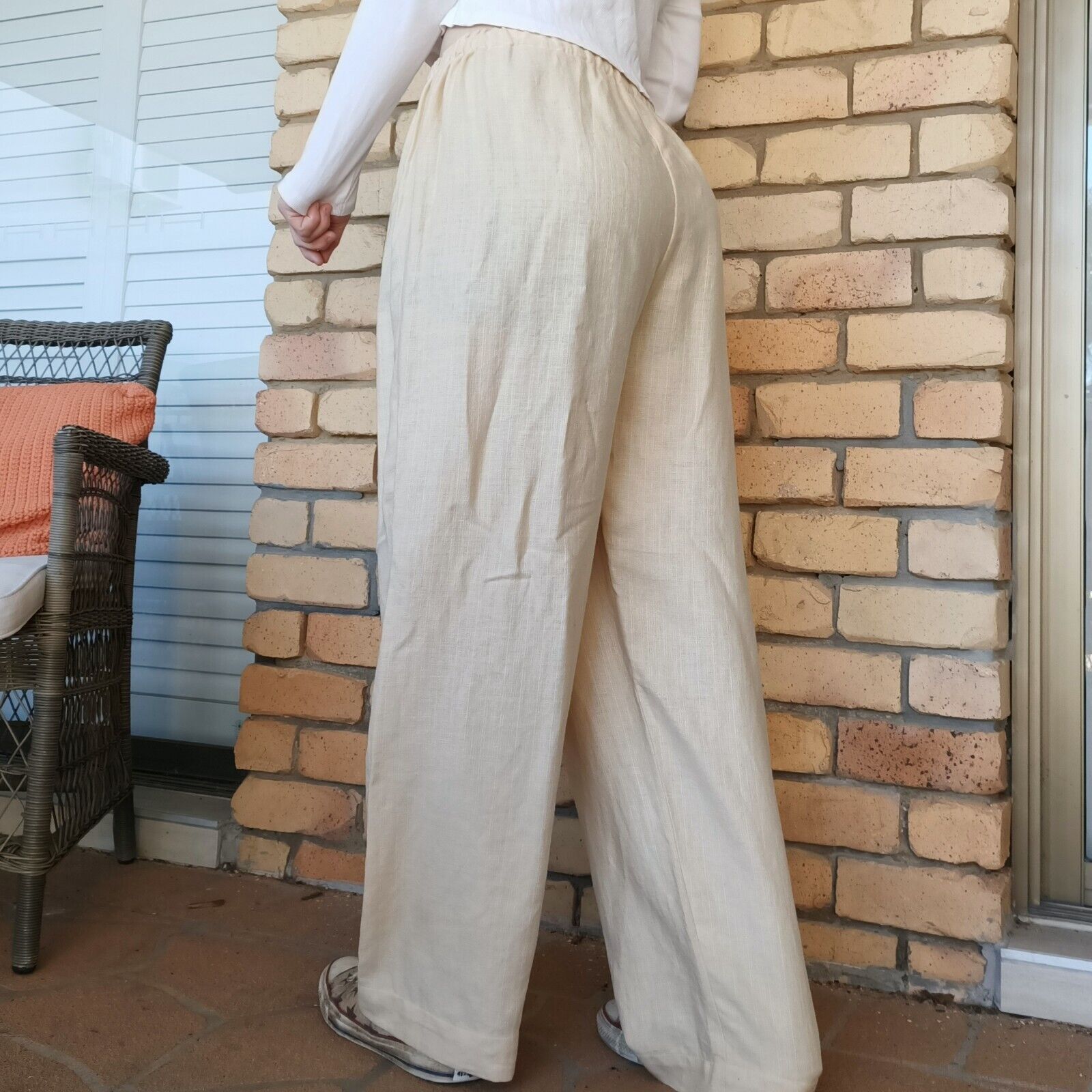 Handmade × Vintage Vintage 80s 90s Size 14 16 Pants Yellow Wide Leg Linen Size 33" - 2 Thumbnail