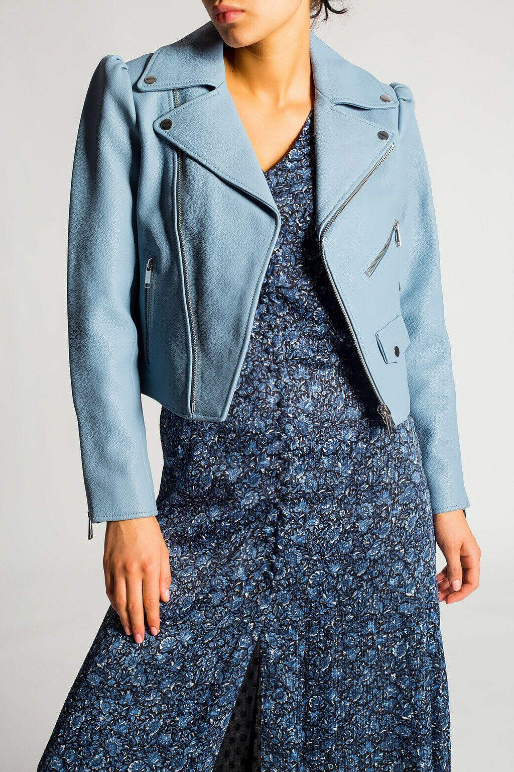 Michael kors navy leather jacket store