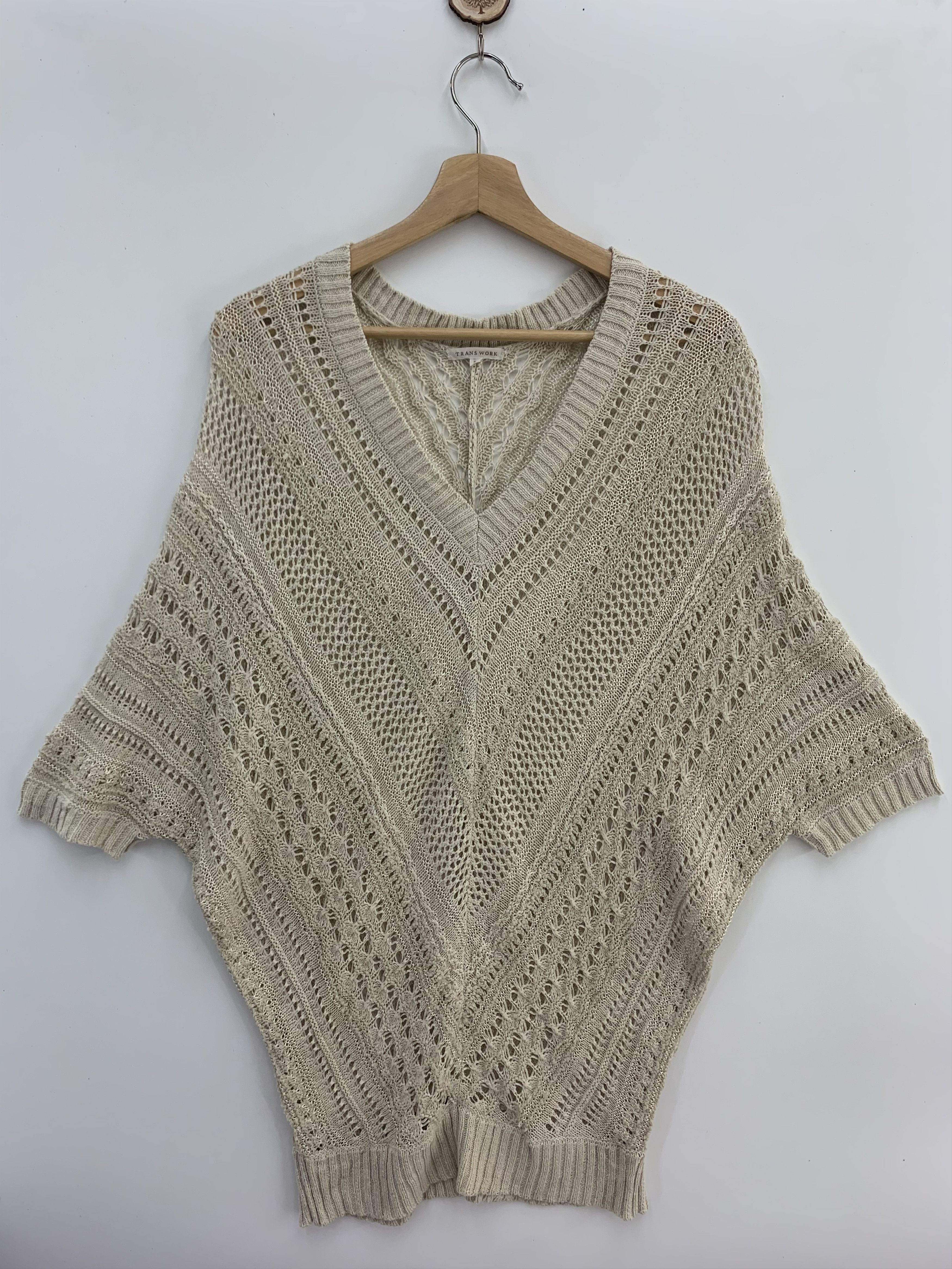Aran Isles Knitwear × Japanese Brand Trans Work Wool Knit Sweater V neck Size US L / EU 52-54 / 3 - 1 Thumbnail