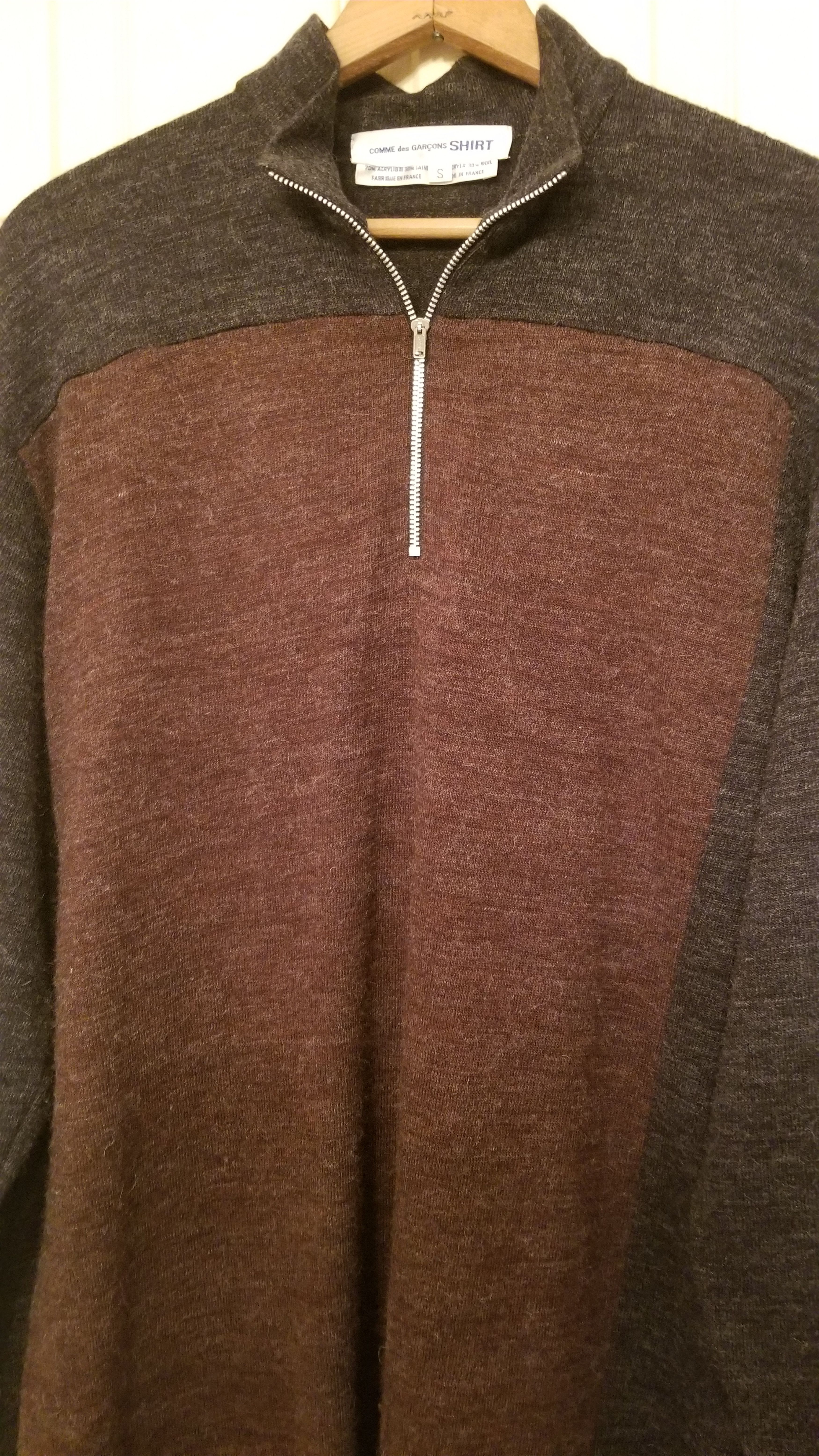 Comme des Garcons Bi-Color Half Zip Wool Blend Mock Neck Sweater Size US S / EU 44-46 / 1 - 1 Thumbnail