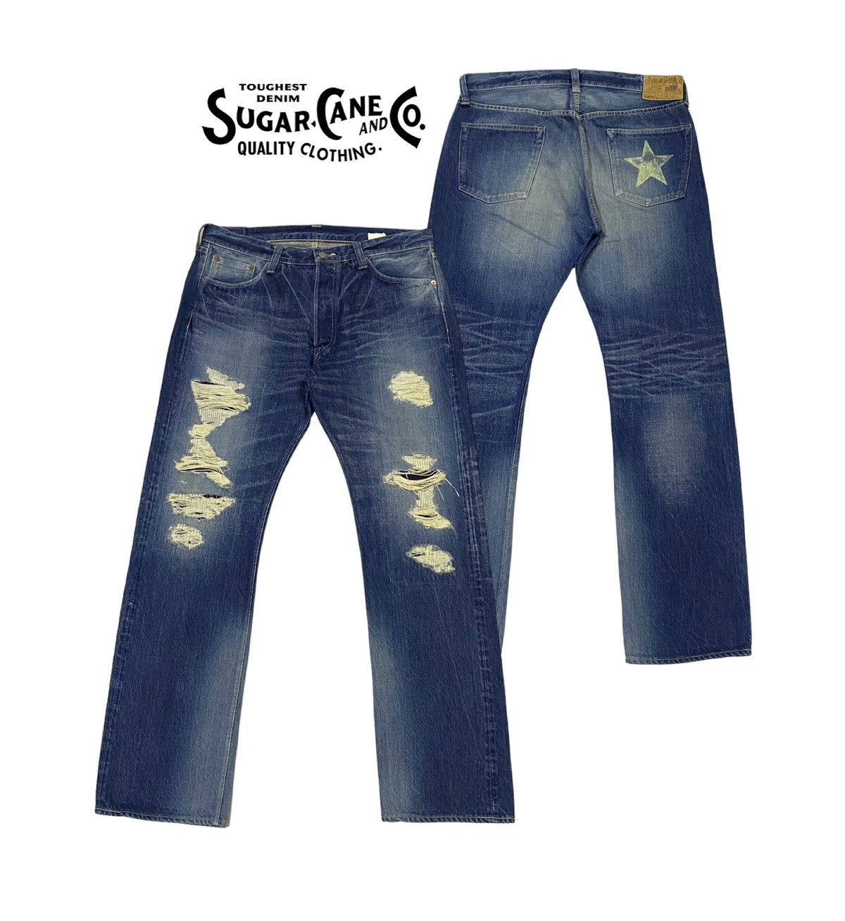 Sugar Cane × Toyo Enterprises Vintage Suger Cane Ripped Distressed Denim Pants Size US 34 / EU 50 - 1 Thumbnail