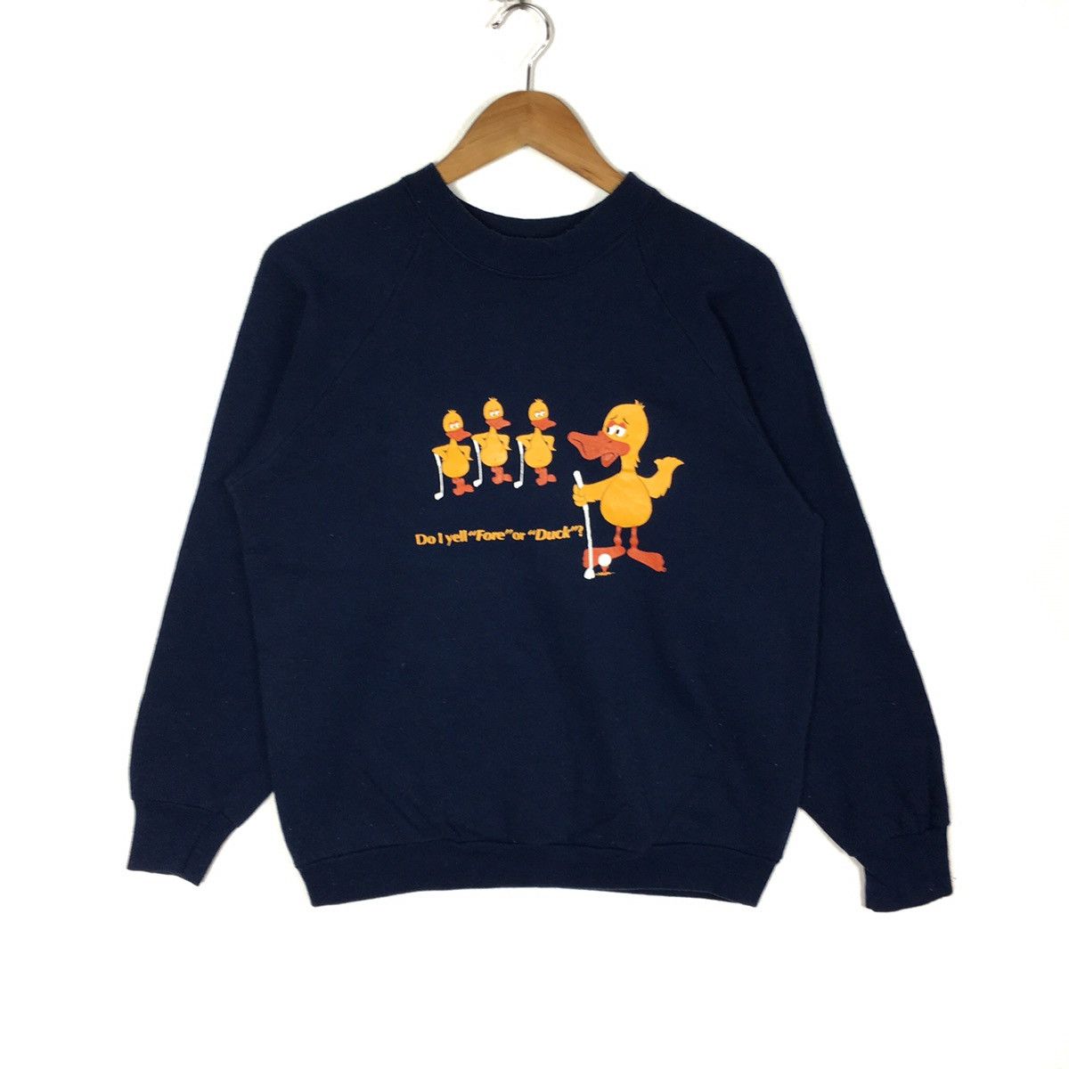Vintage Vintage 90s USA Do I Yell Fore Or Duck Golf Blue Sweatshirt Size US L / EU 52-54 / 3 - 1 Thumbnail