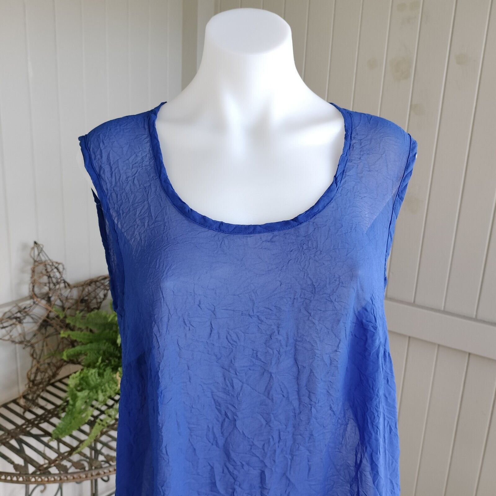 Designer Vertice NZ Top Tunic Singlet Plisse Sheer Sleeveless Size M / US 6-8 / IT 42-44 - 6 Thumbnail