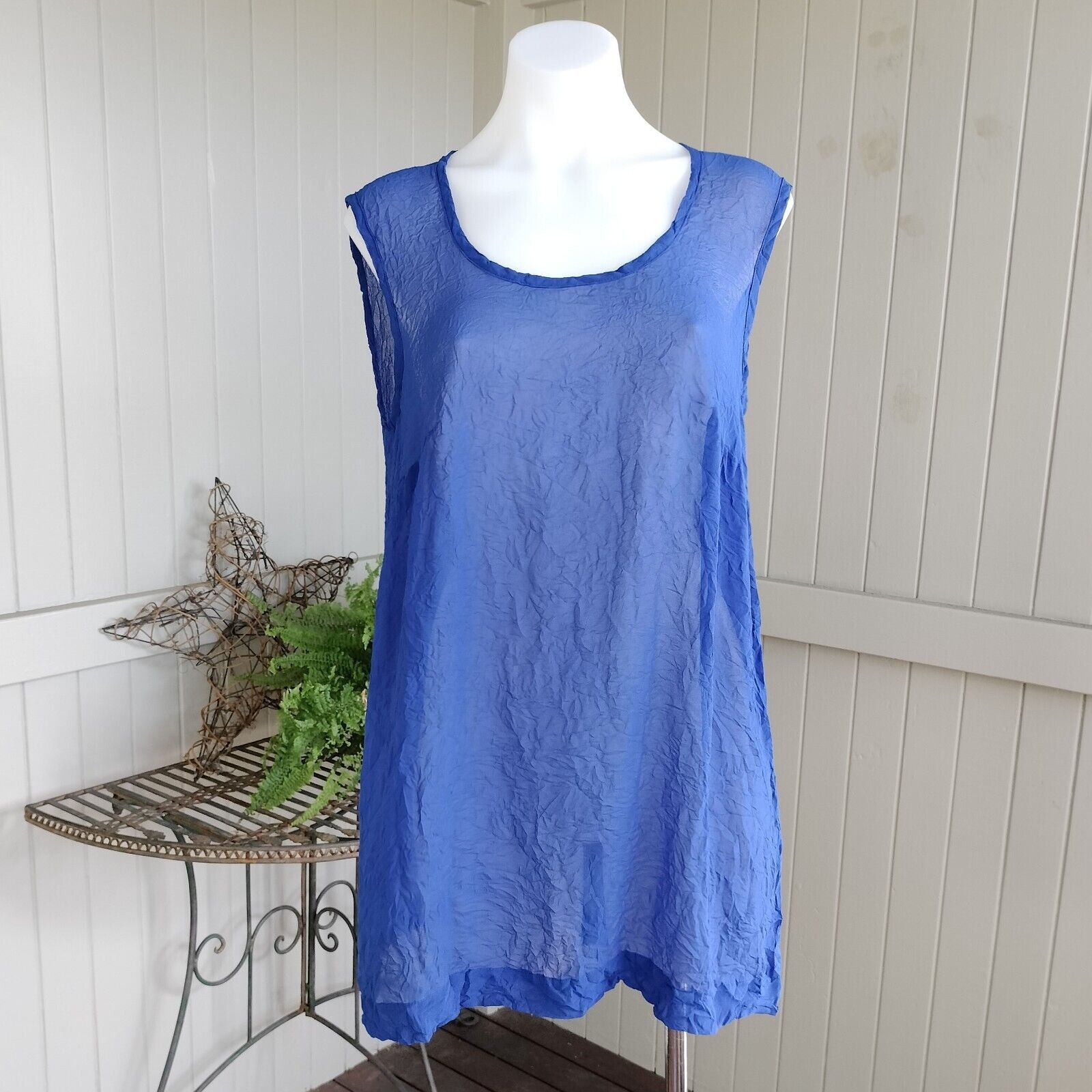 Designer Vertice NZ Top Tunic Singlet Plisse Sheer Sleeveless Size M / US 6-8 / IT 42-44 - 3 Thumbnail