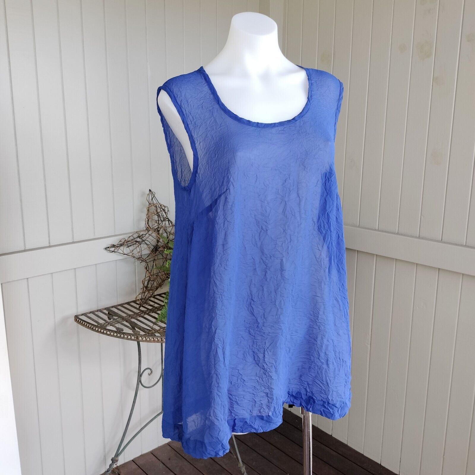 Designer Vertice NZ Top Tunic Singlet Plisse Sheer Sleeveless Size M / US 6-8 / IT 42-44 - 4 Thumbnail