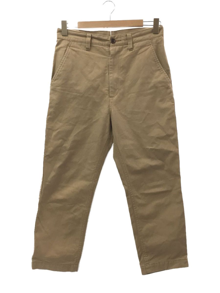 Cropped Pants Beige Straight Plain Cotton Zip Fly