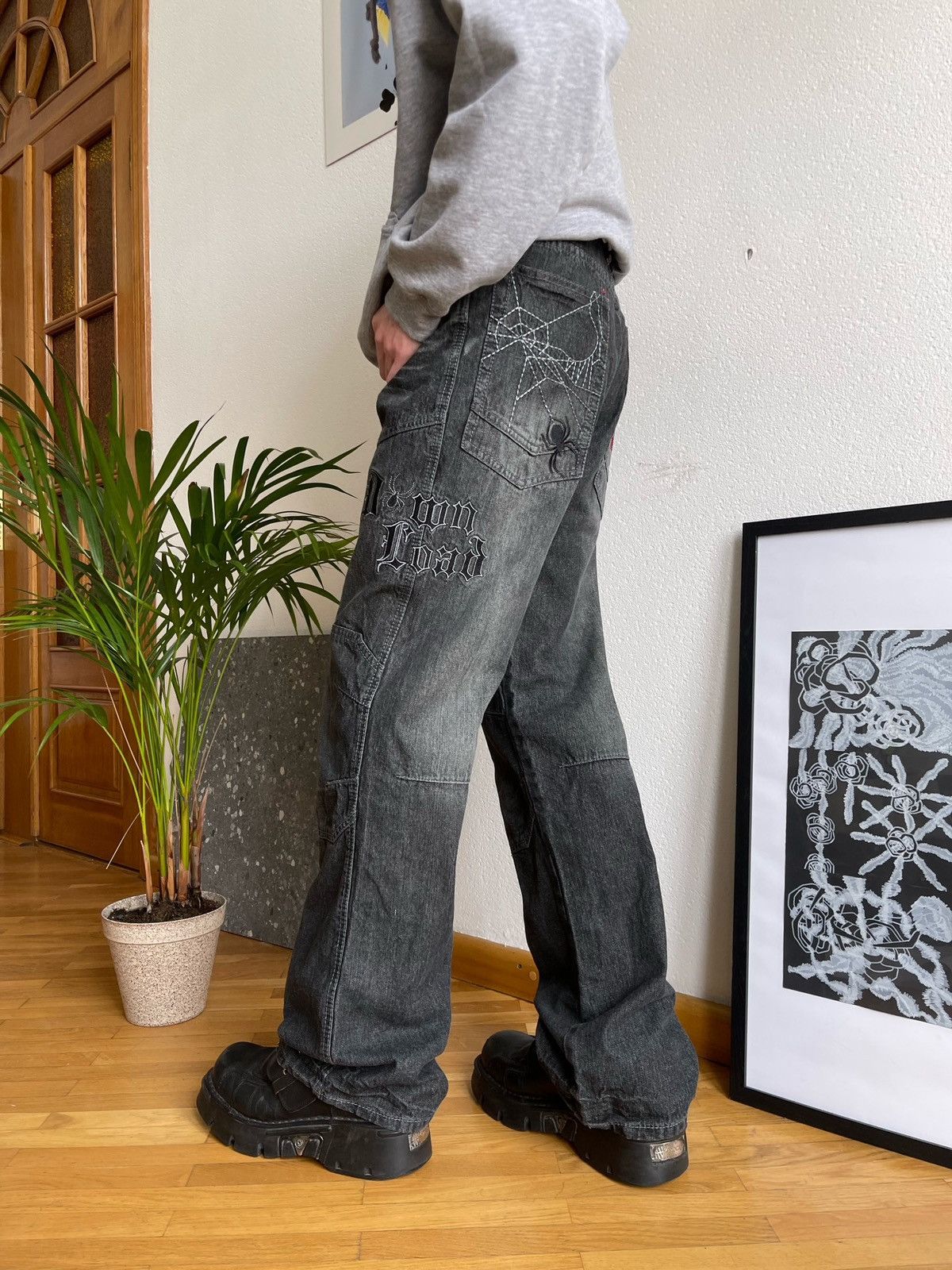Japanese Brand × Streetwear Opium embroidered spider web jeans y2k 