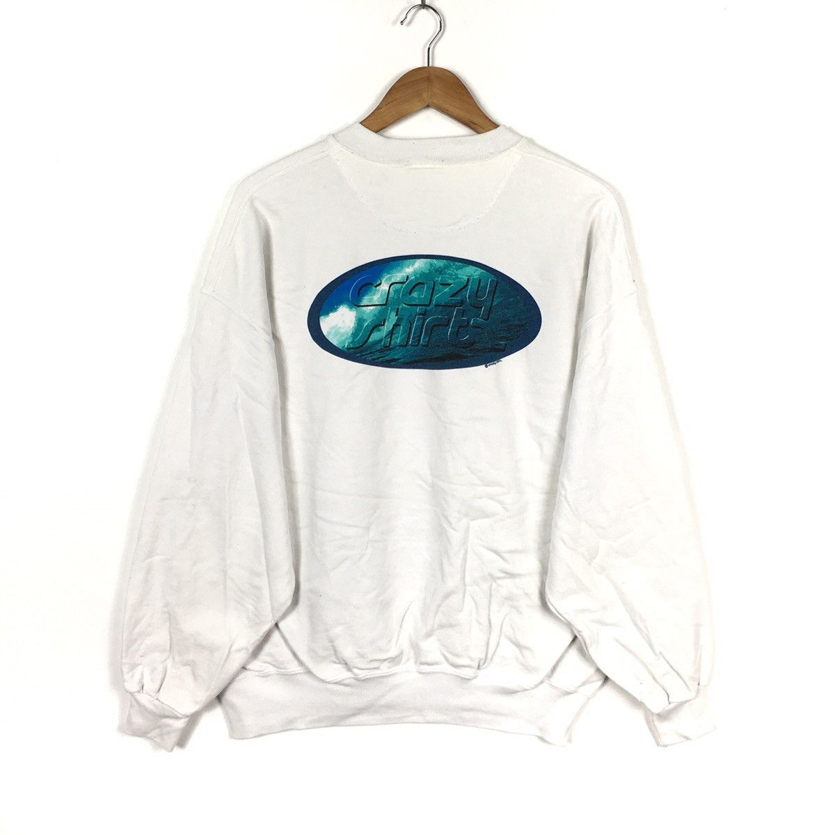 Vintage Vintage 90s CRAZY SHIRT USA HawaiiBeach Surf WhiteSweatshirt Size US L / EU 52-54 / 3 - 1 Thumbnail