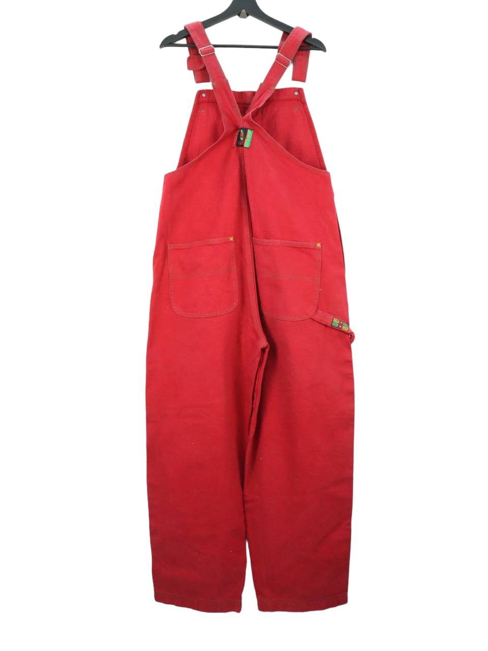 Vintage 90s Cross Colour Baggy Denim Overalls in Red