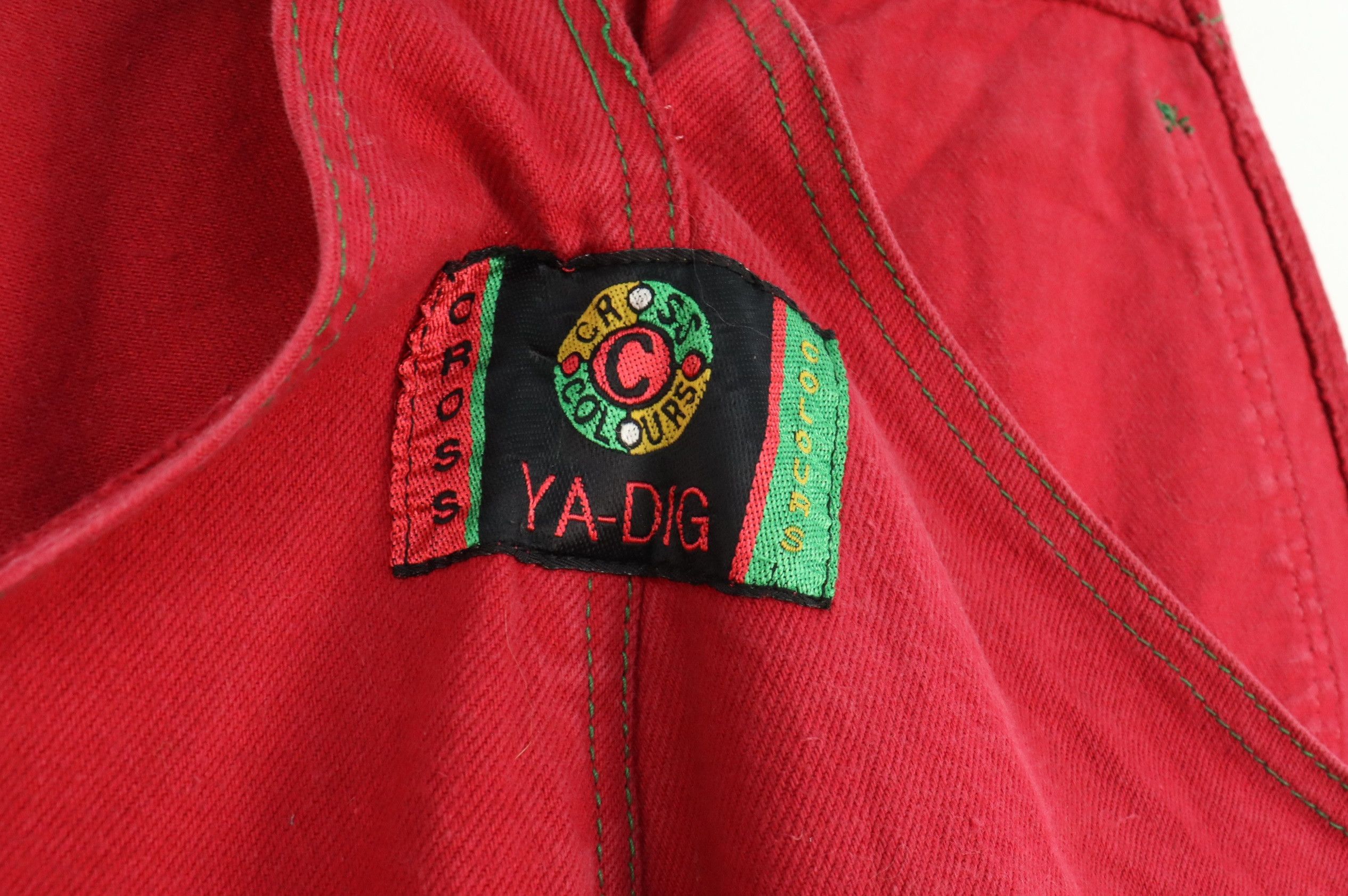 Vintage 90s Cross Colour Baggy Denim Overalls in Red