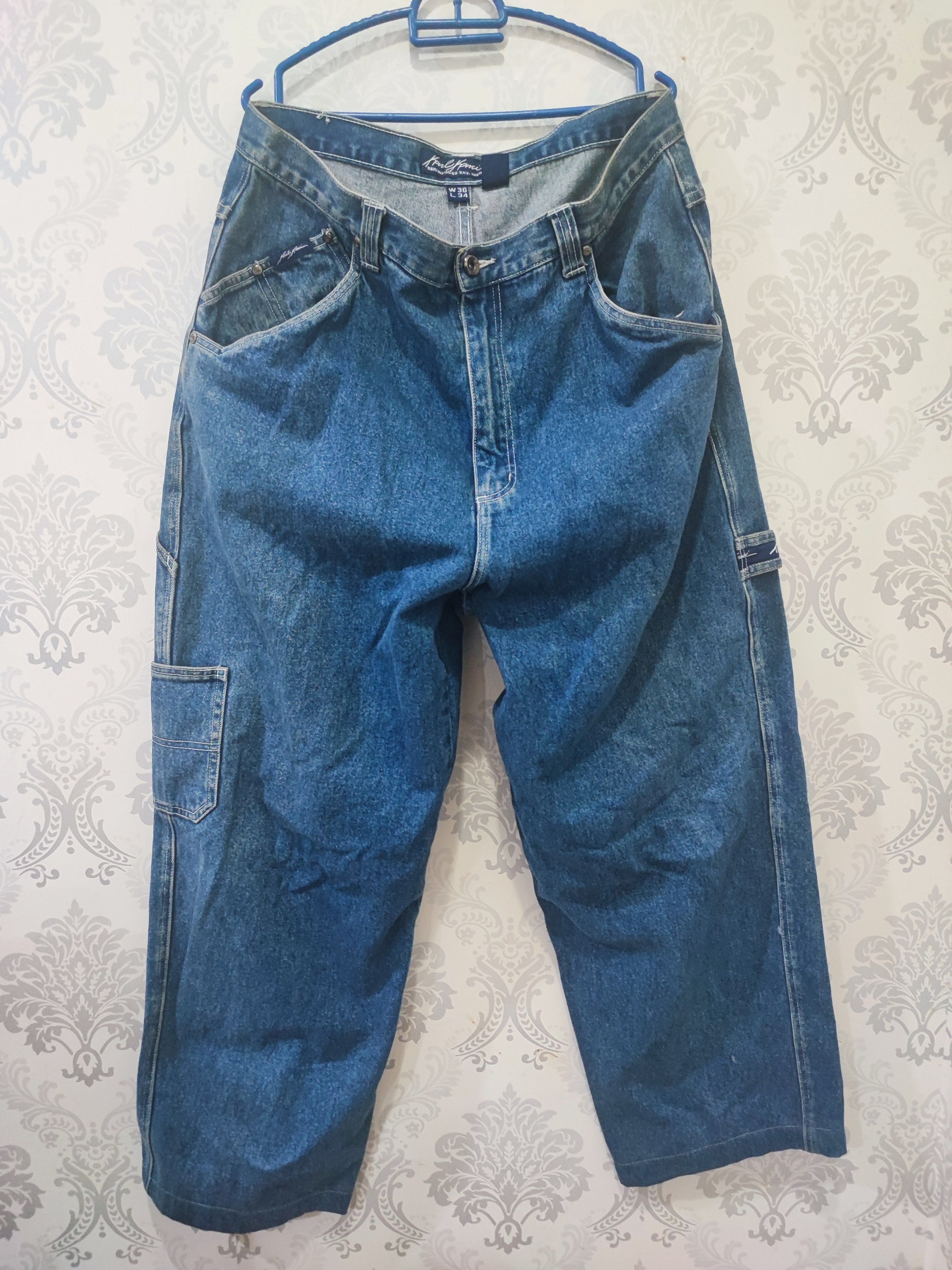 image of 90's Karl Kani Loose Fit Baggy Rap Carpenter Jeans in Blue Denim, Men's (Size 36)