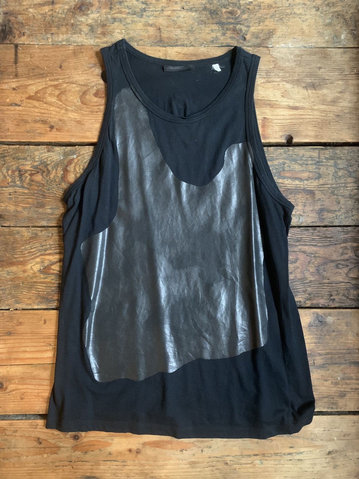 image of Helmut Lang Ss2004 Tank Top W/ Abstract Appliqué in Black, Men's (Size Medium)