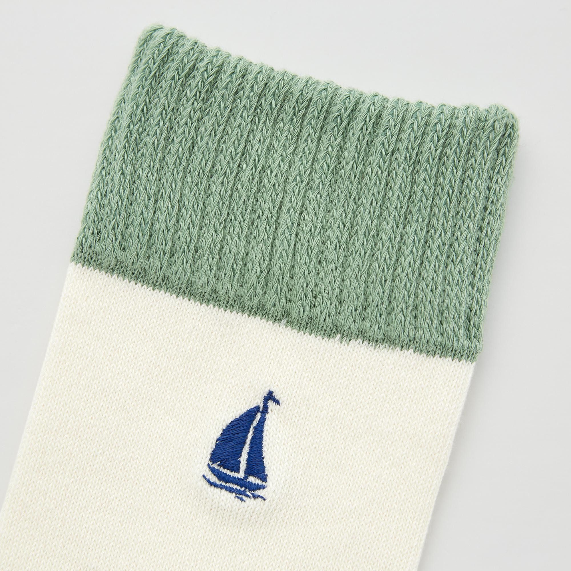 JW Anderson × Uniqlo Green White Patchwork Socks Dress Crew Tube Cotton Logo Size ONE SIZE - 9 Thumbnail