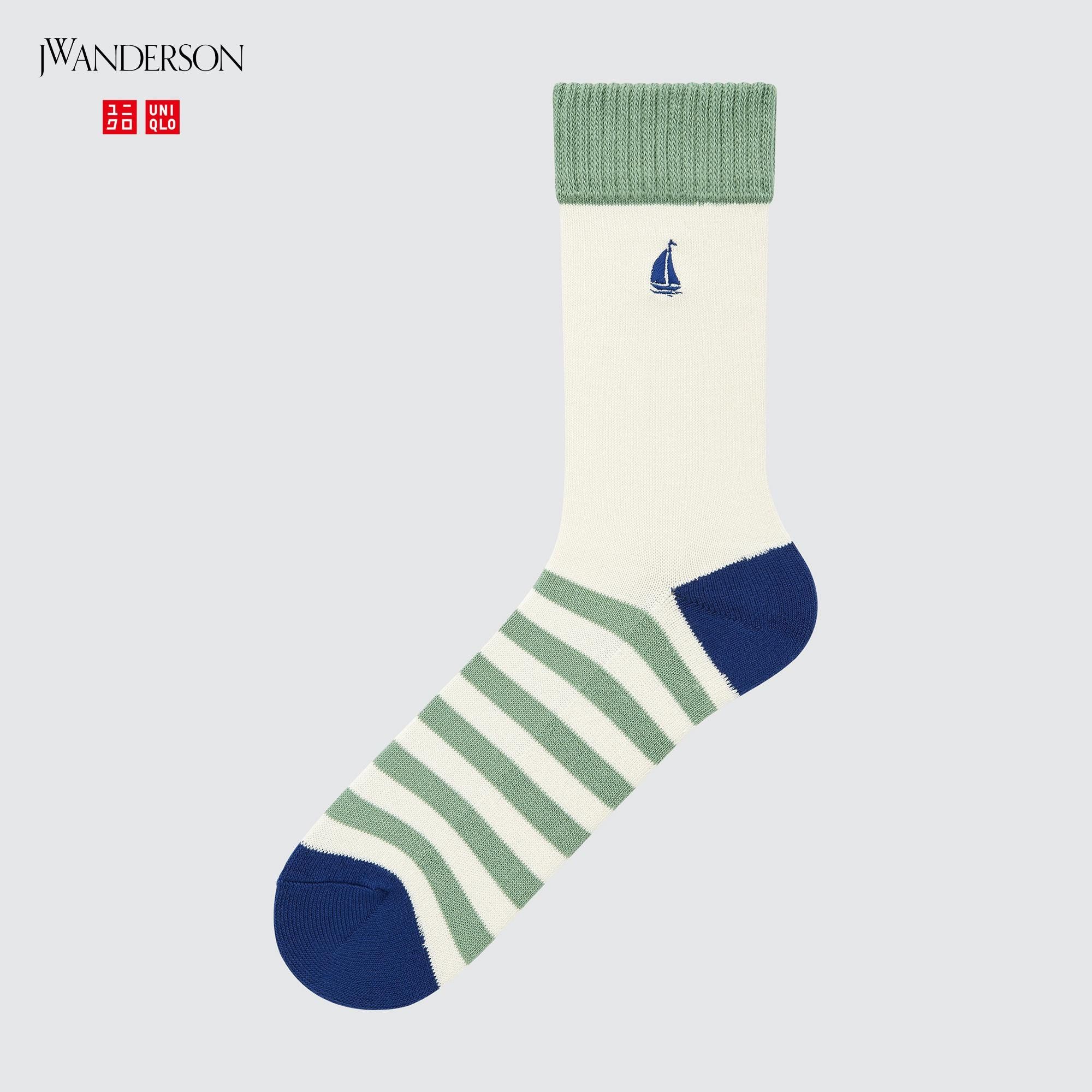 JW Anderson × Uniqlo Green White Patchwork Socks Dress Crew Tube Cotton Logo Size ONE SIZE - 1 Thumbnail